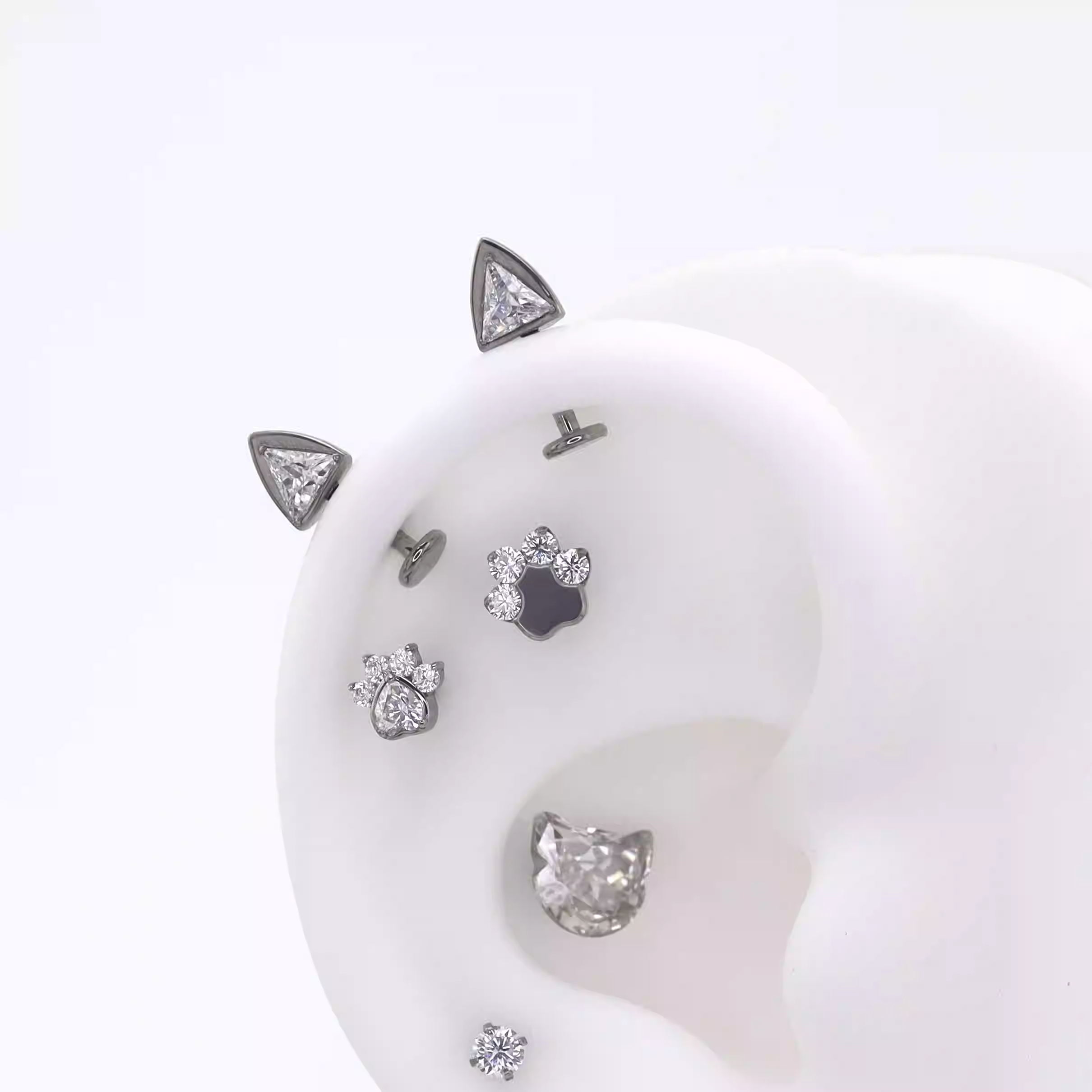 Paws & Purrs - PAIR OF Cat Ear CZ Internally Threaded Titanium Ear Stud - Paws & Purrs - PAIR OF Cat Ear CZ Internally Threaded Titanium Ear Stud - Champagne Gold / 6mm by CRUXJEWELRY