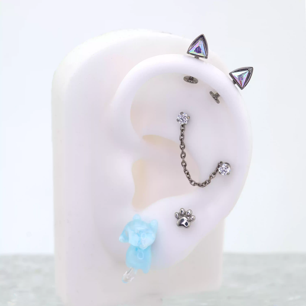 Paws & Purrs - PAIR OF Cat Ear CZ Internally Threaded Titanium Ear Stud - Paws & Purrs - PAIR OF Cat Ear CZ Internally Threaded Titanium Ear Stud - Champagne Gold / 6mm by CRUXJEWELRY
