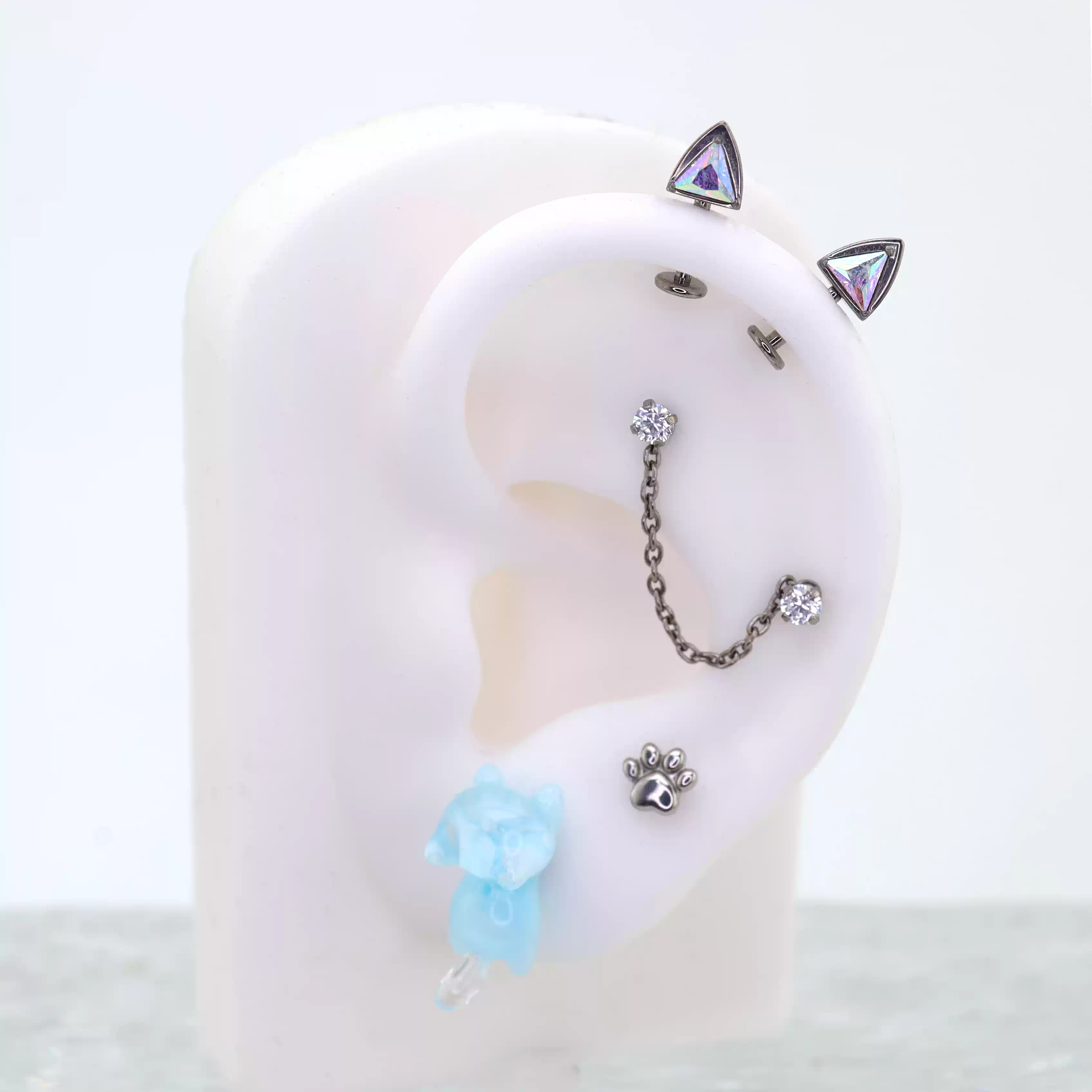 Paws & Purrs - PAIR OF Cat Ear CZ Internally Threaded Titanium Ear Stud - Paws & Purrs - PAIR OF Cat Ear CZ Internally Threaded Titanium Ear Stud - Champagne Gold / 6mm by CRUXJEWELRY