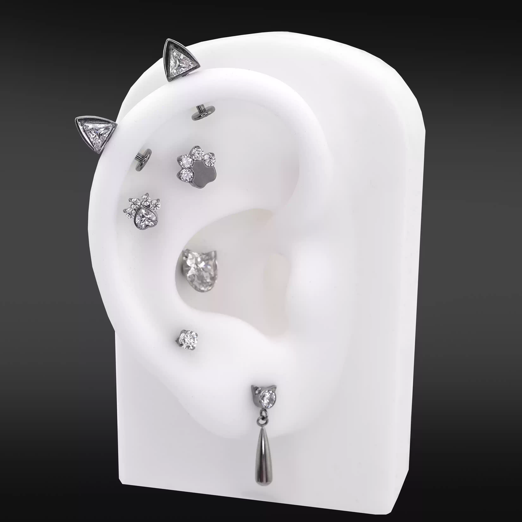 Paws & Purrs - PAIR OF Cat Ear CZ Internally Threaded Titanium Ear Stud - Paws & Purrs - PAIR OF Cat Ear CZ Internally Threaded Titanium Ear Stud - Champagne Gold / 6mm by CRUXJEWELRY