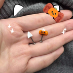 Paws & Purrs - Halloween Limited: Kitty Pumpkin Titanium Helix Earrings - Paws & Purrs - Halloween Limited: Kitty Pumpkin Titanium Helix Earrings - 6mm by CRUXJEWELRY