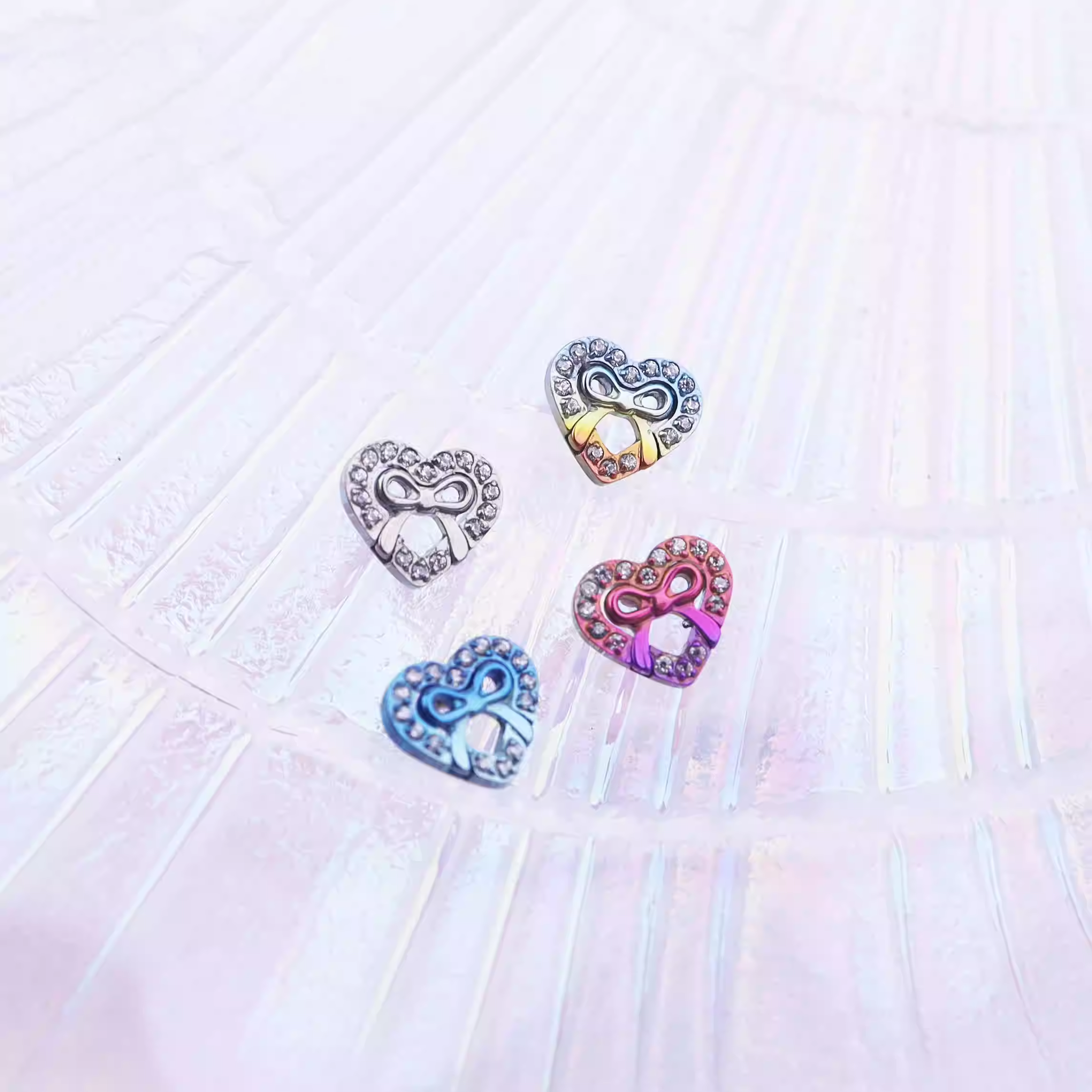 Heart Bow CZ Internally Threaded Titanium Ear Studs - Heart Bow CZ Internally Threaded Titanium Ear Studs - Rainbow / 6mm by CRUXJEWELRY