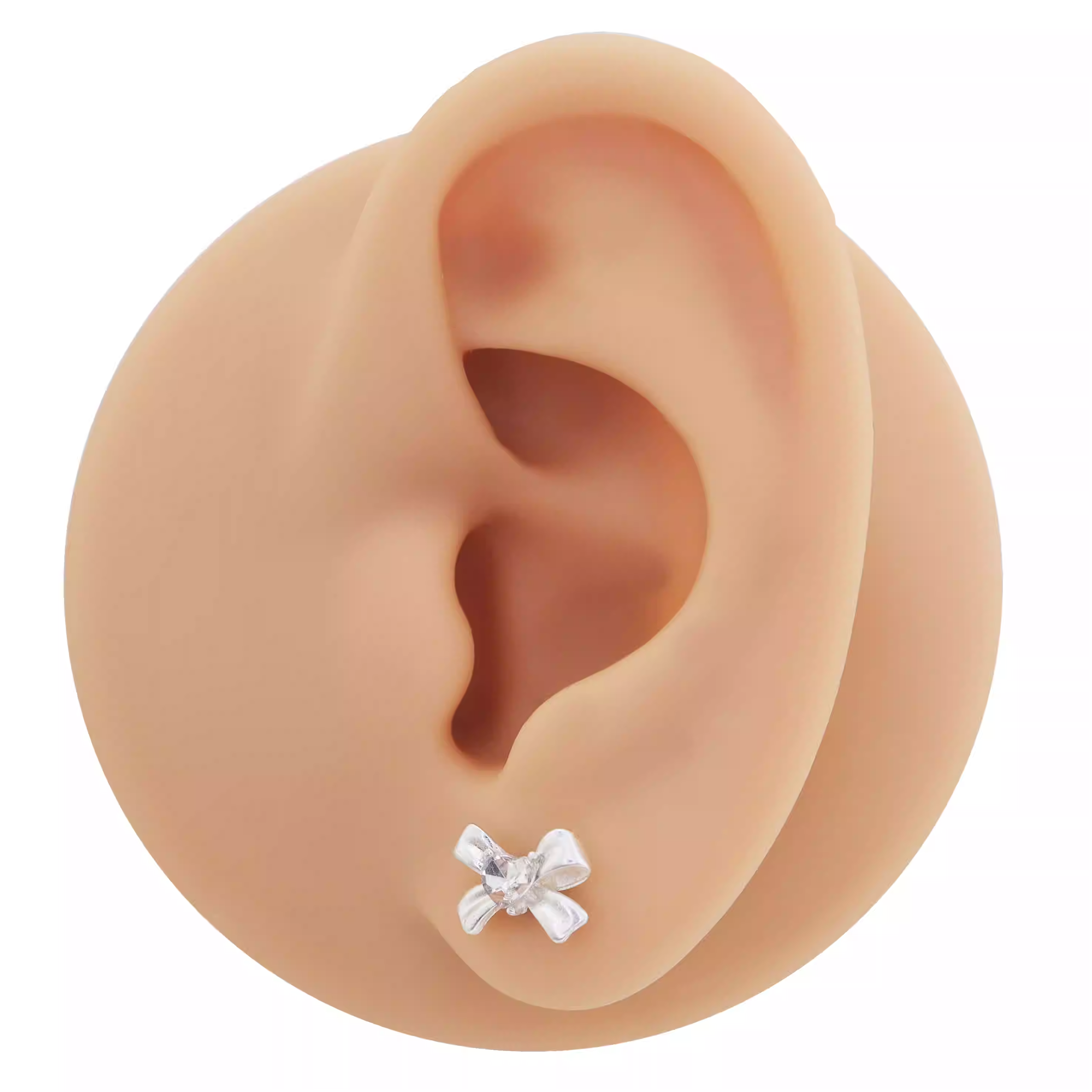 Heart CZ Pink Bow Internally Threaded Stainless Steel Studs - Heart CZ Pink Bow Internally Threaded Stainless Steel Studs - Single / 6mm by CRUXJEWELRY