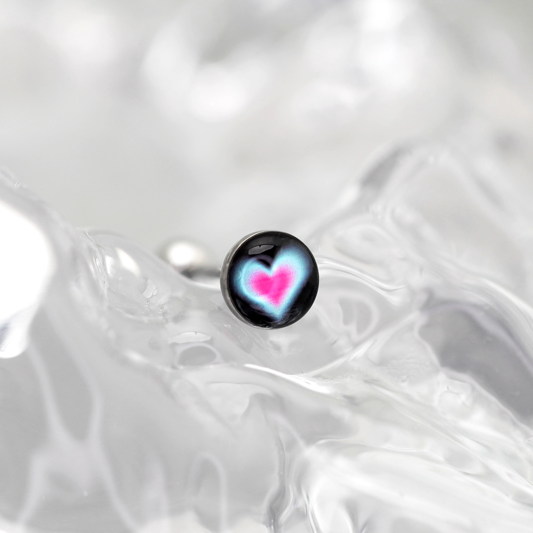 Heart Epoxy Resin Stainless Steel Tongue Stud - Heart Epoxy Resin Stainless Steel Tongue Stud - Black-Red Gradient / 10mm by CRUXJEWELRY