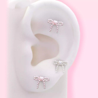 Heart Pearl Bow Stainless Steel Ear Studs - Heart Pearl Bow Stainless Steel Ear Studs - White / Single / 6mm by CRUXJEWELRY