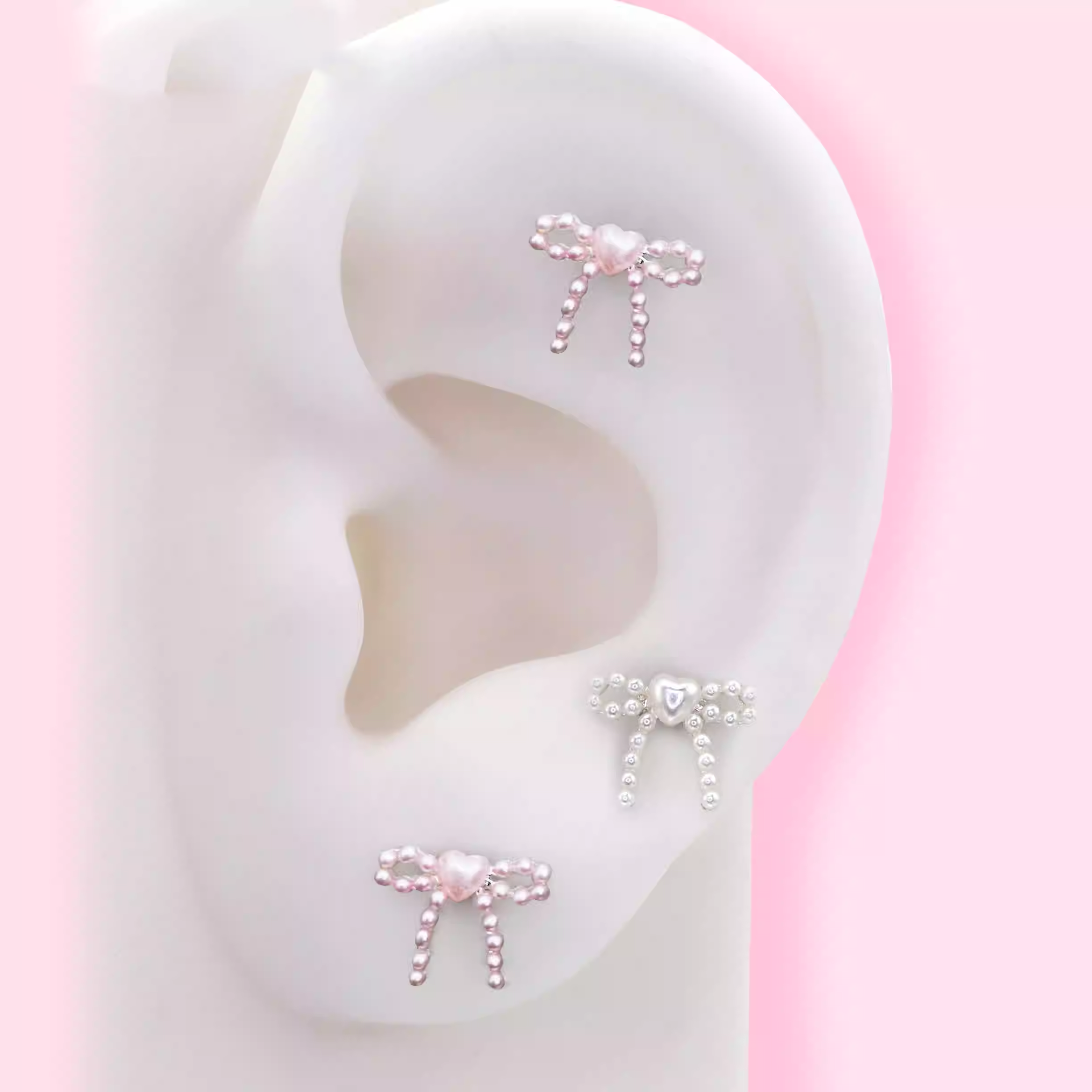 Heart Pearl Bow Stainless Steel Ear Studs - Heart Pearl Bow Stainless Steel Ear Studs - White / Single / 6mm by CRUXJEWELRY