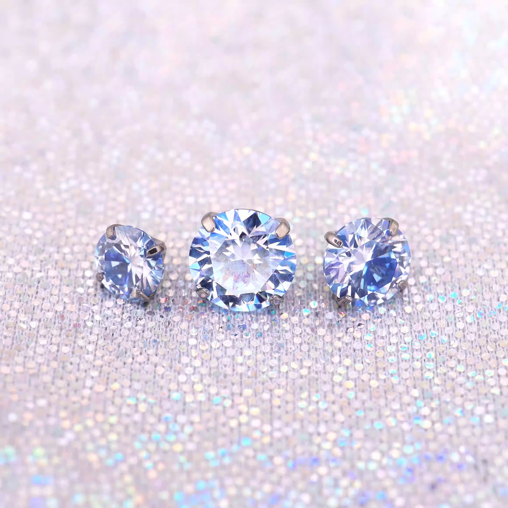 High Shine Blue Moissanite Internally Threaded Titanium Stud - High Shine Blue Moissanite Internally Threaded Titanium Stud - 3mm / 6mm by CRUXJEWELRY