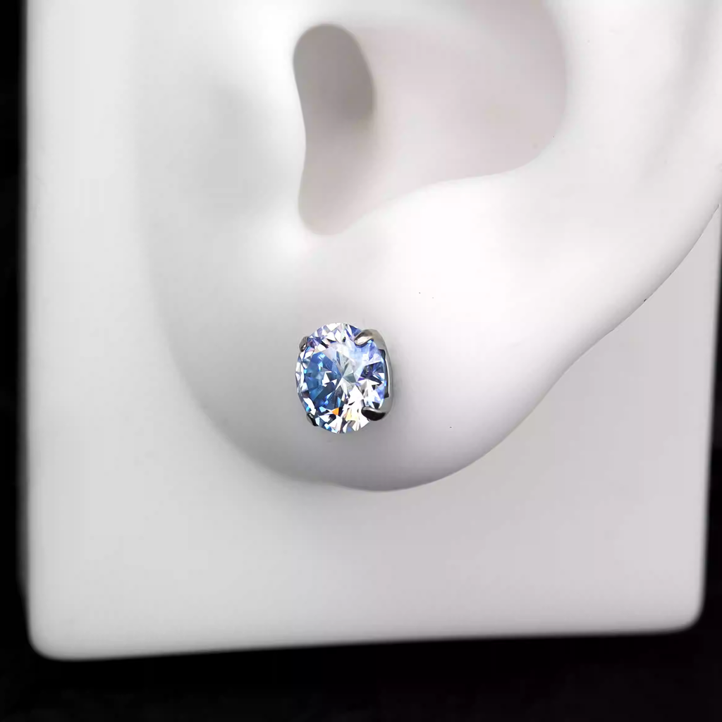 High Shine Blue Moissanite Internally Threaded Titanium Stud - High Shine Blue Moissanite Internally Threaded Titanium Stud - 3mm / 6mm by CRUXJEWELRY