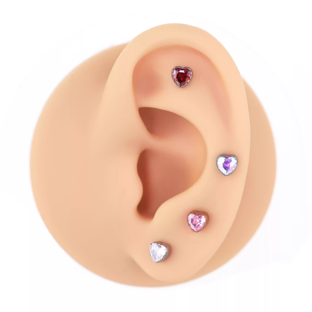 Lace Heart CZ Titanium Lip Ring - Lace Heart CZ Titanium Lip Ring - White / 6mm by CRUXJEWELRY