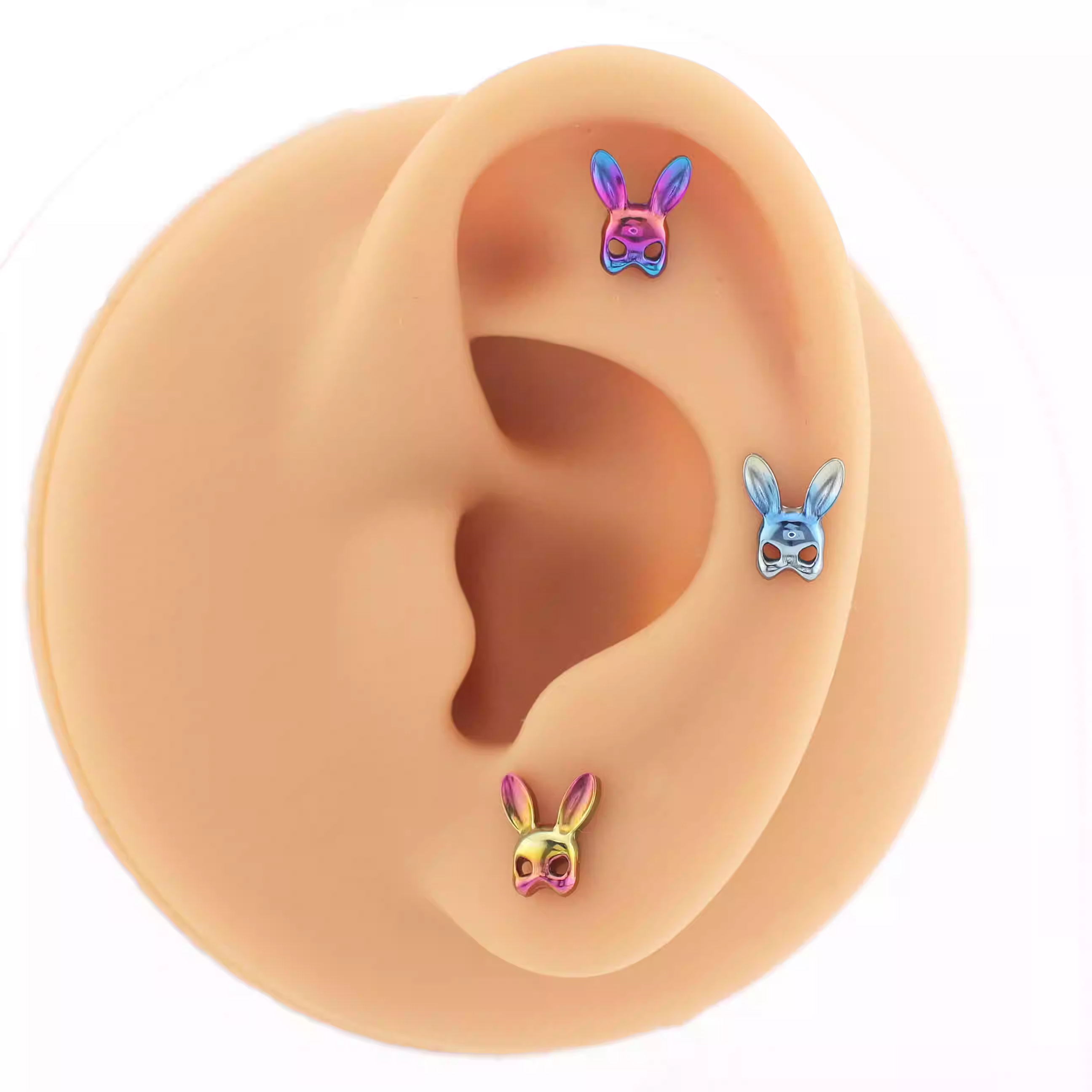 Mask Rabbit Internally Threaded Titanium Ear Studs - Mask Rabbit Internally Threaded Titanium Ear Studs - Pink-Yellow Gradient / 6mm by CRUXJEWELRY