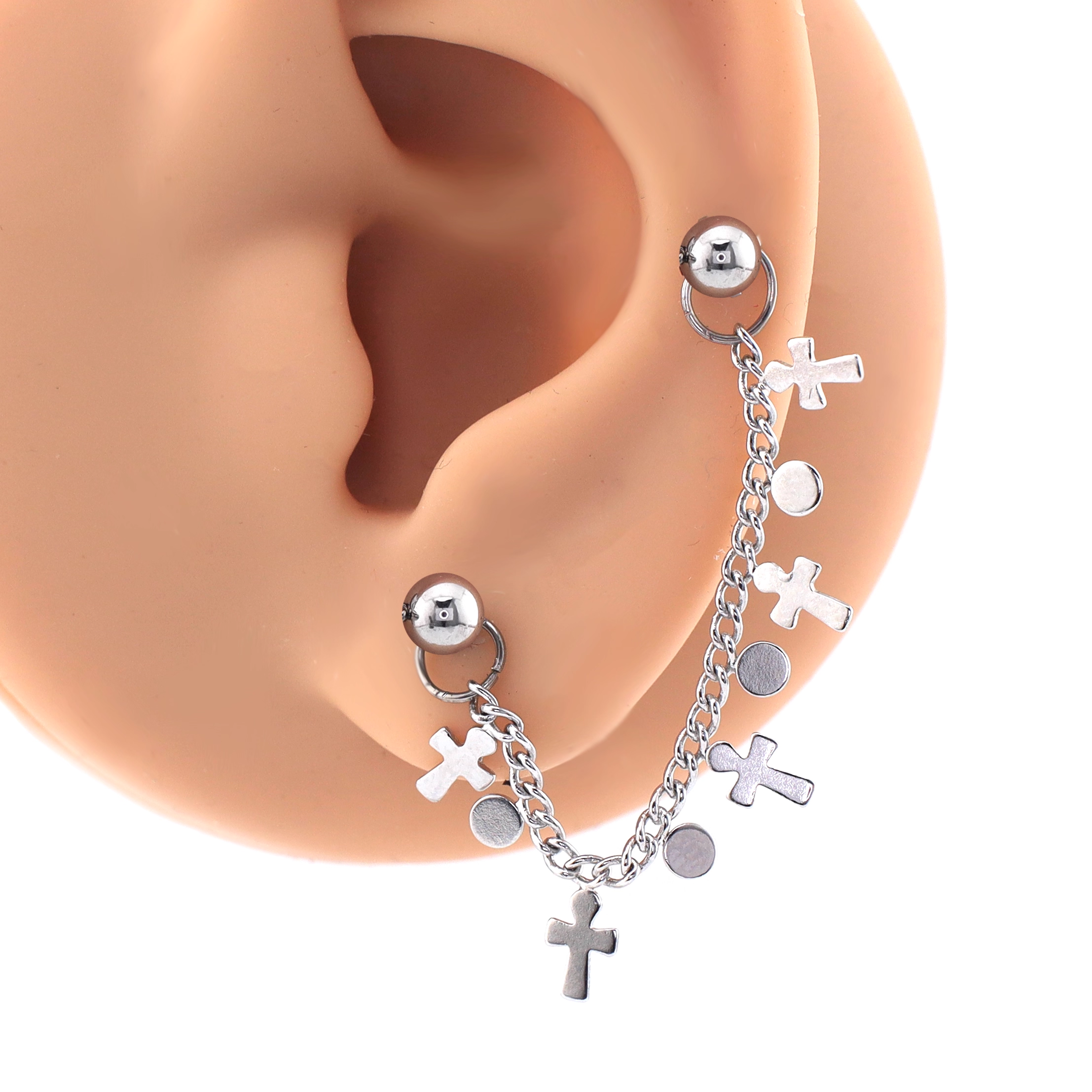 Metal Gotic Cross Stainless Steel Ear Chain - Metal Gotic Cross Stainless Steel Ear Chain - Cross Chain & Ear Stud by CRUXJEWELRY
