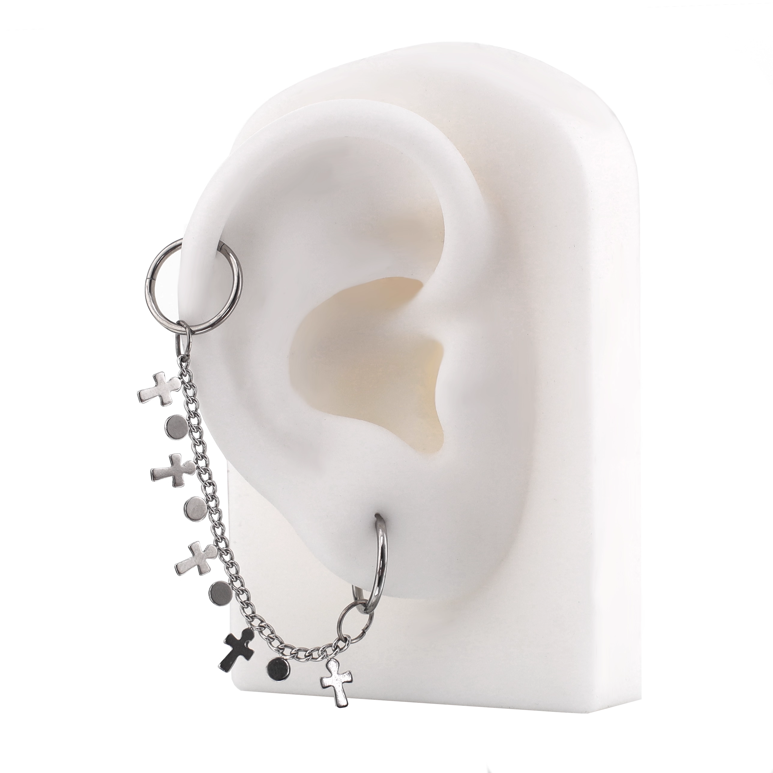 Metal Gotic Cross Stainless Steel Ear Chain - Metal Gotic Cross Stainless Steel Ear Chain - Cross Chain & Clicker by CRUXJEWELRY