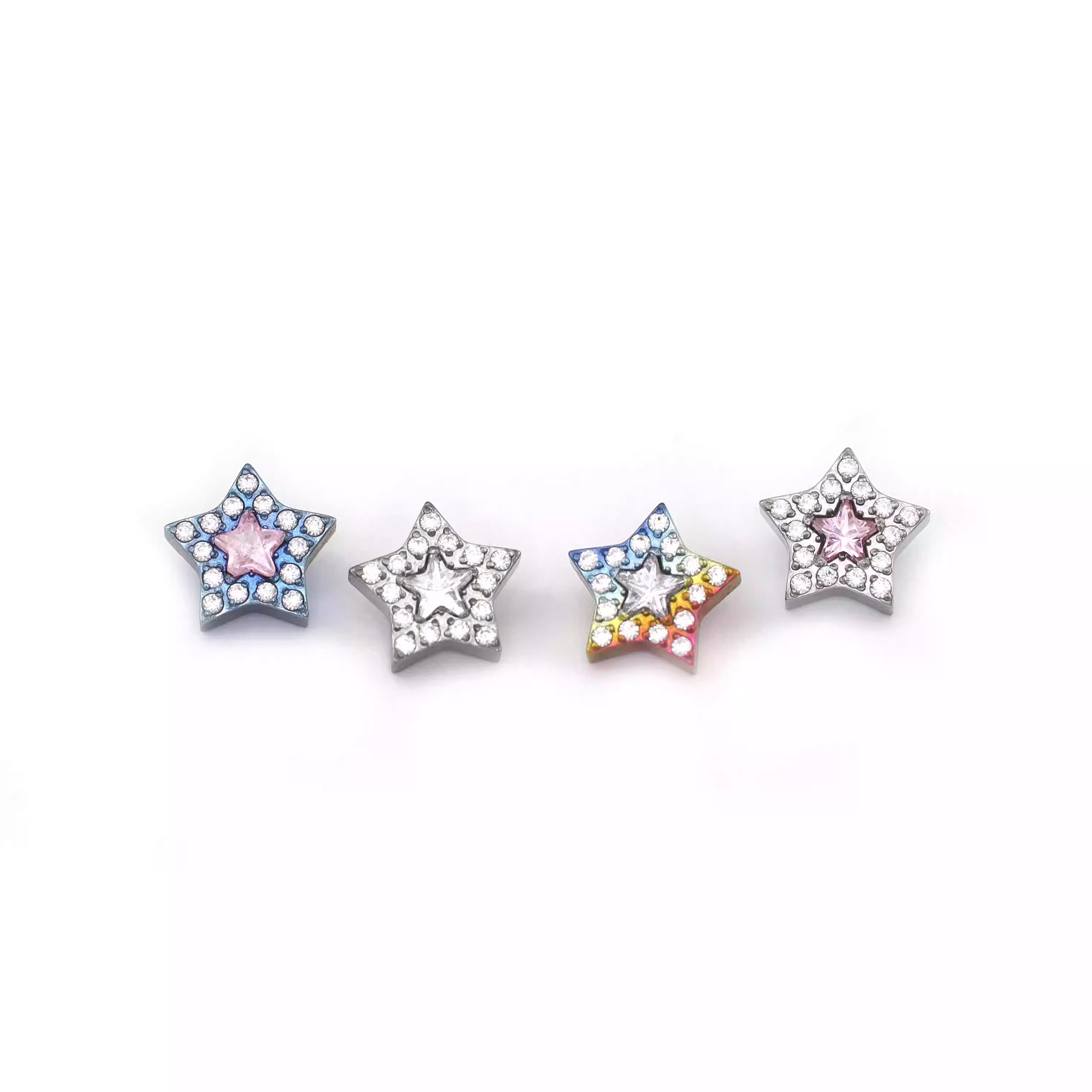 Micro-Pave CZ Pentagram Internally Threaded Titanium Studs - Micro-Pave CZ Pentagram Internally Threaded Titanium Studs - White / 6mm by CRUXJEWELRY