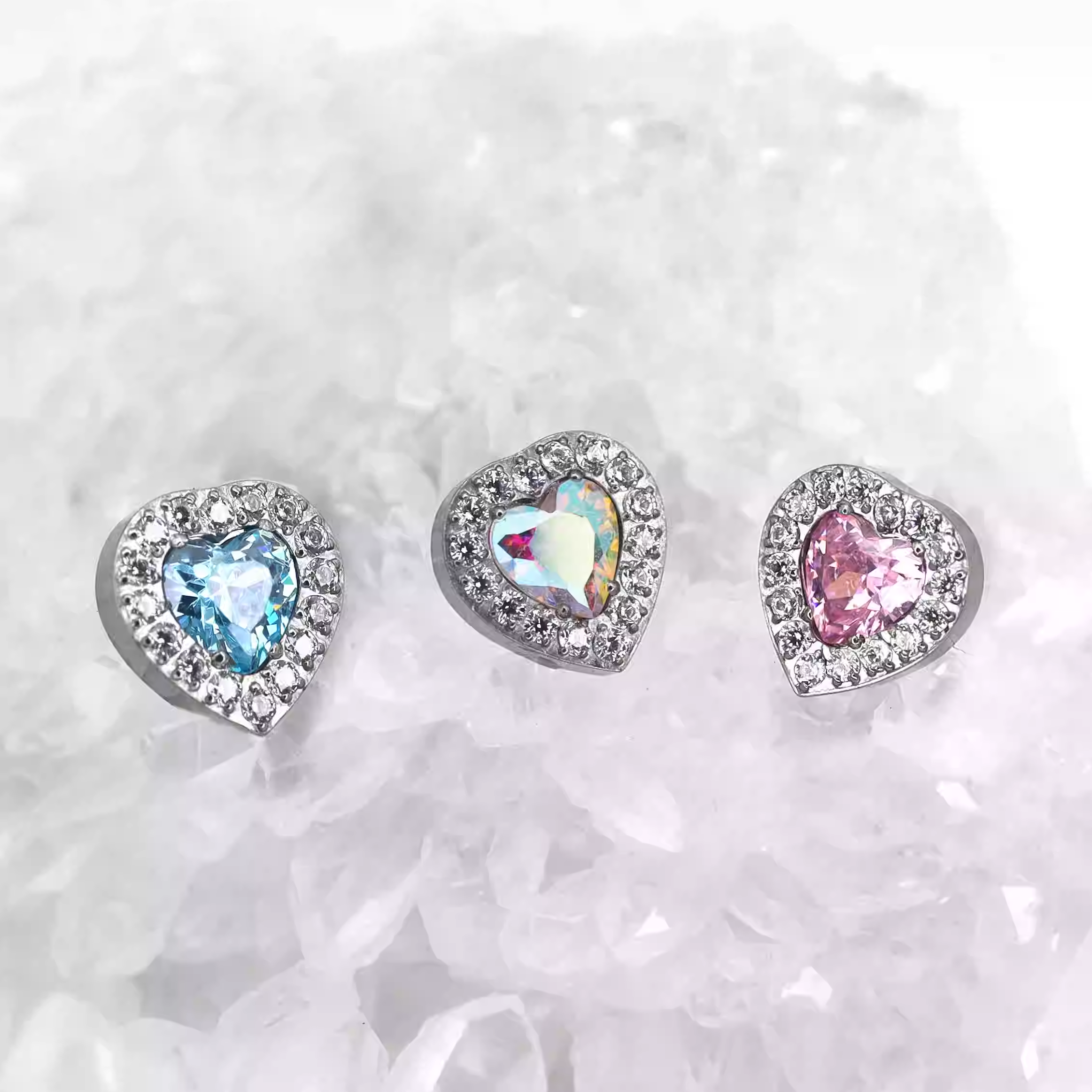 Micro-Pave Heart CZ Internally Threaded Titanium Studs - Micro-Pave Heart CZ Internally Threaded Titanium Studs - AB Coating / 6mm by CRUXJEWELRY