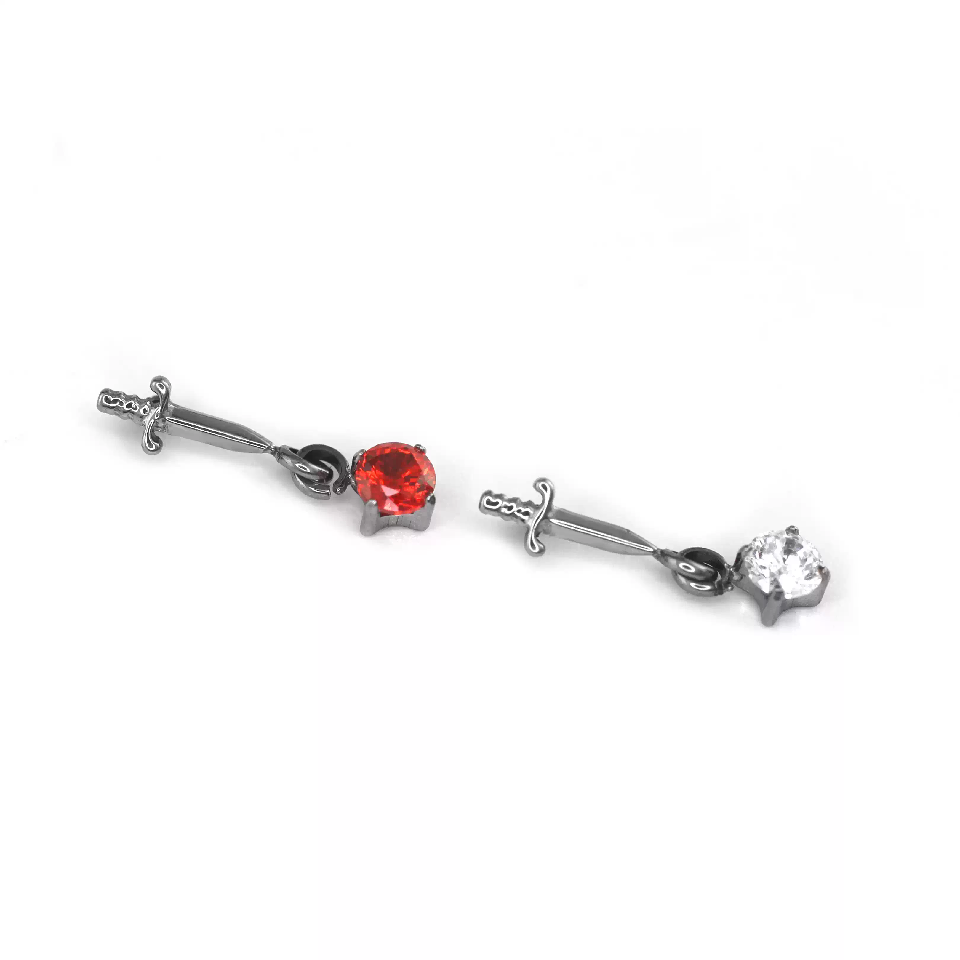 Mini Dagger Pendant CZ Titanium Ear Studs - Mini Dagger Pendant CZ Titanium Ear Studs - Red / 6mm by CRUXJEWELRY