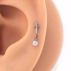 Mini Dagger Pendant CZ Titanium Ear Studs - Mini Dagger Pendant CZ Titanium Ear Studs - Red / 6mm by CRUXJEWELRY