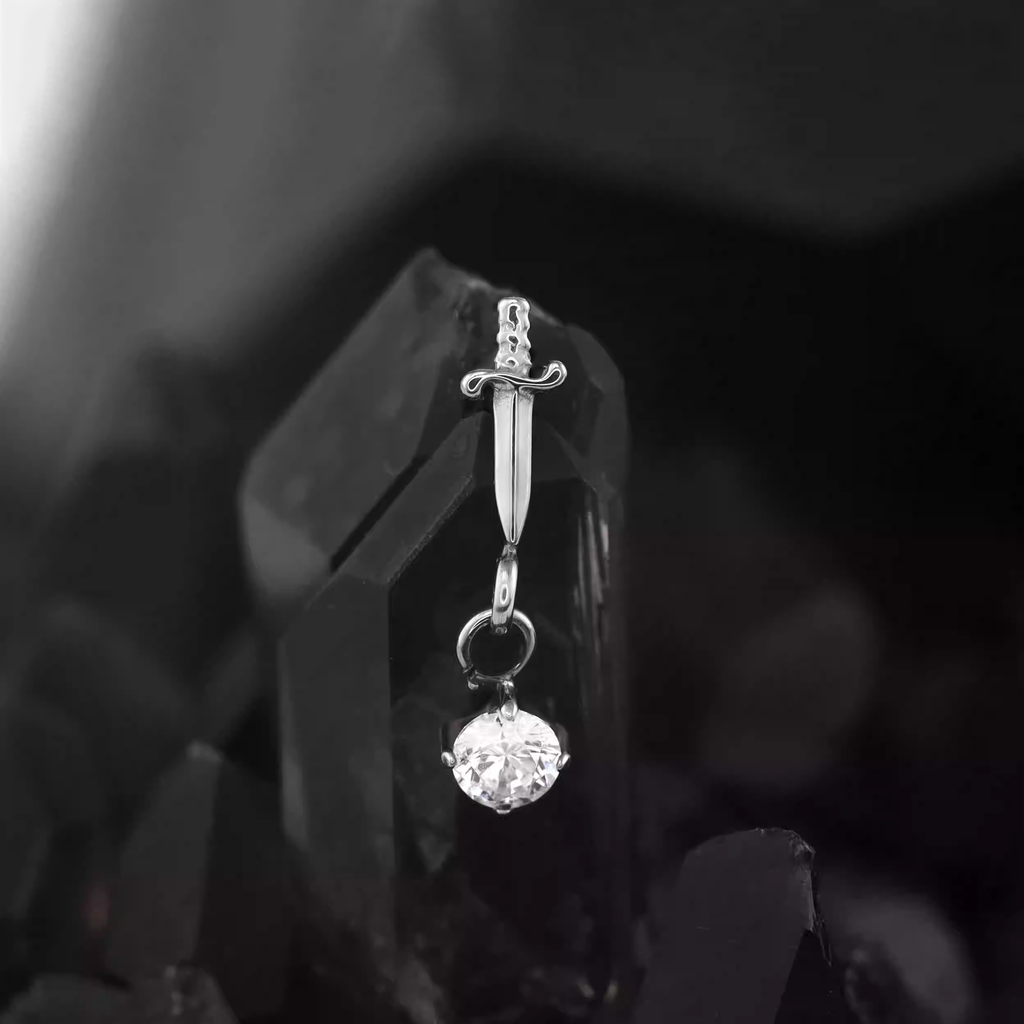 Mini Dagger Pendant CZ Titanium Ear Studs - Mini Dagger Pendant CZ Titanium Ear Studs - Red / 6mm by CRUXJEWELRY