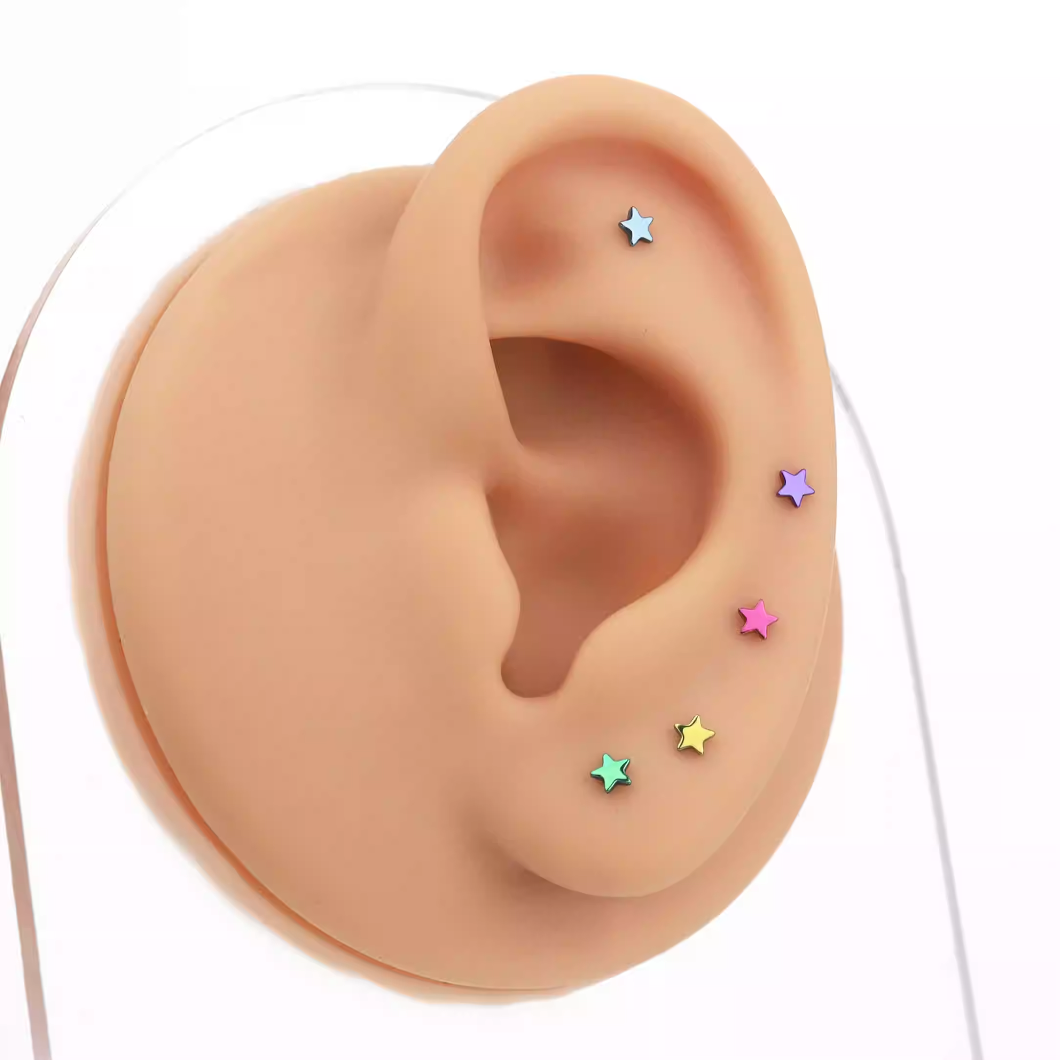 Multicolored Mini Star Titanium Threadless Pin - Multicolored Mini Star Titanium Threadless Pin - Green / 6 mm by CRUXJEWELRY