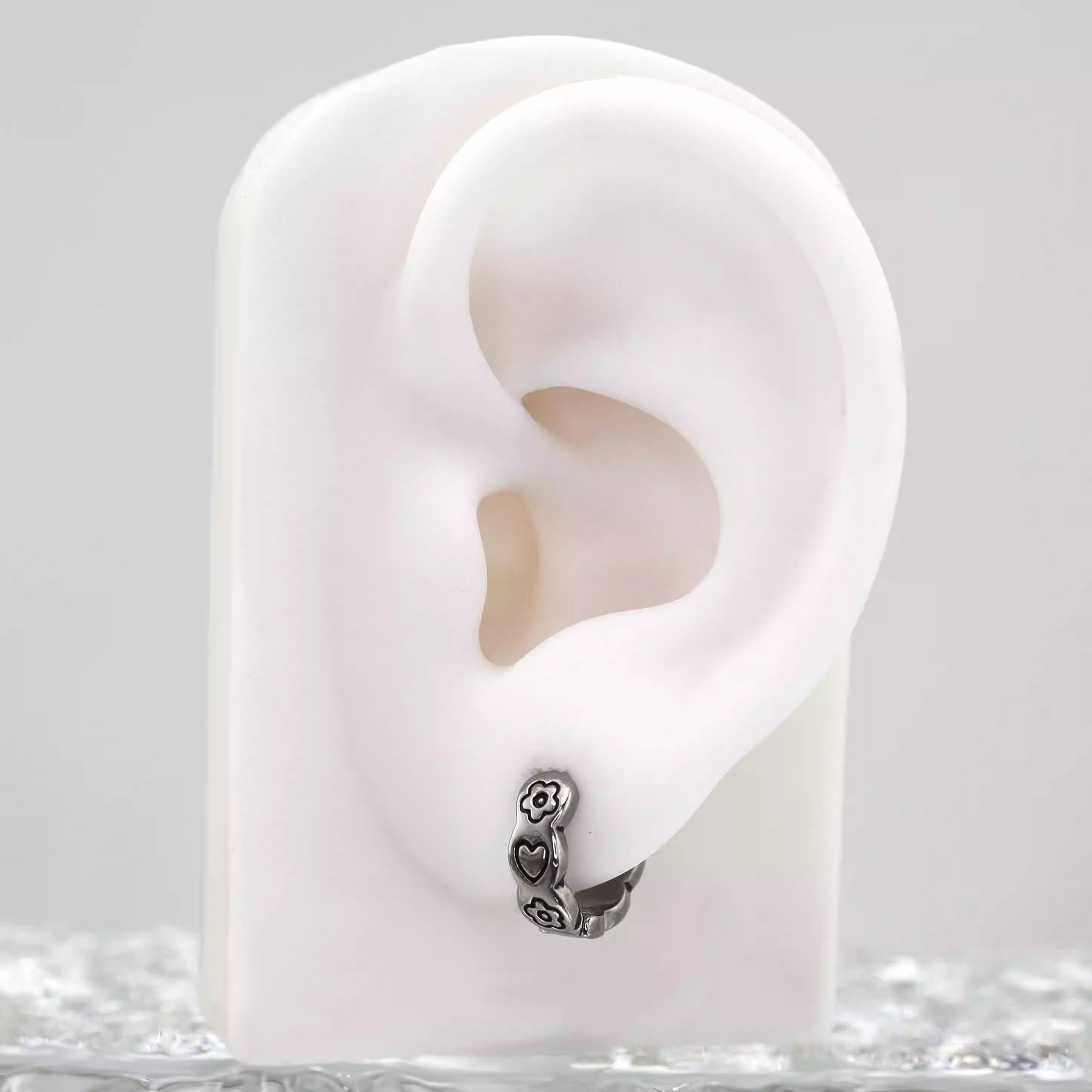 Minimalist Engraved Heart & Flower Stainless Steel Clicker - Minimalist Engraved Heart & Flower Stainless Steel Clicker - Single by CRUXJEWELRY