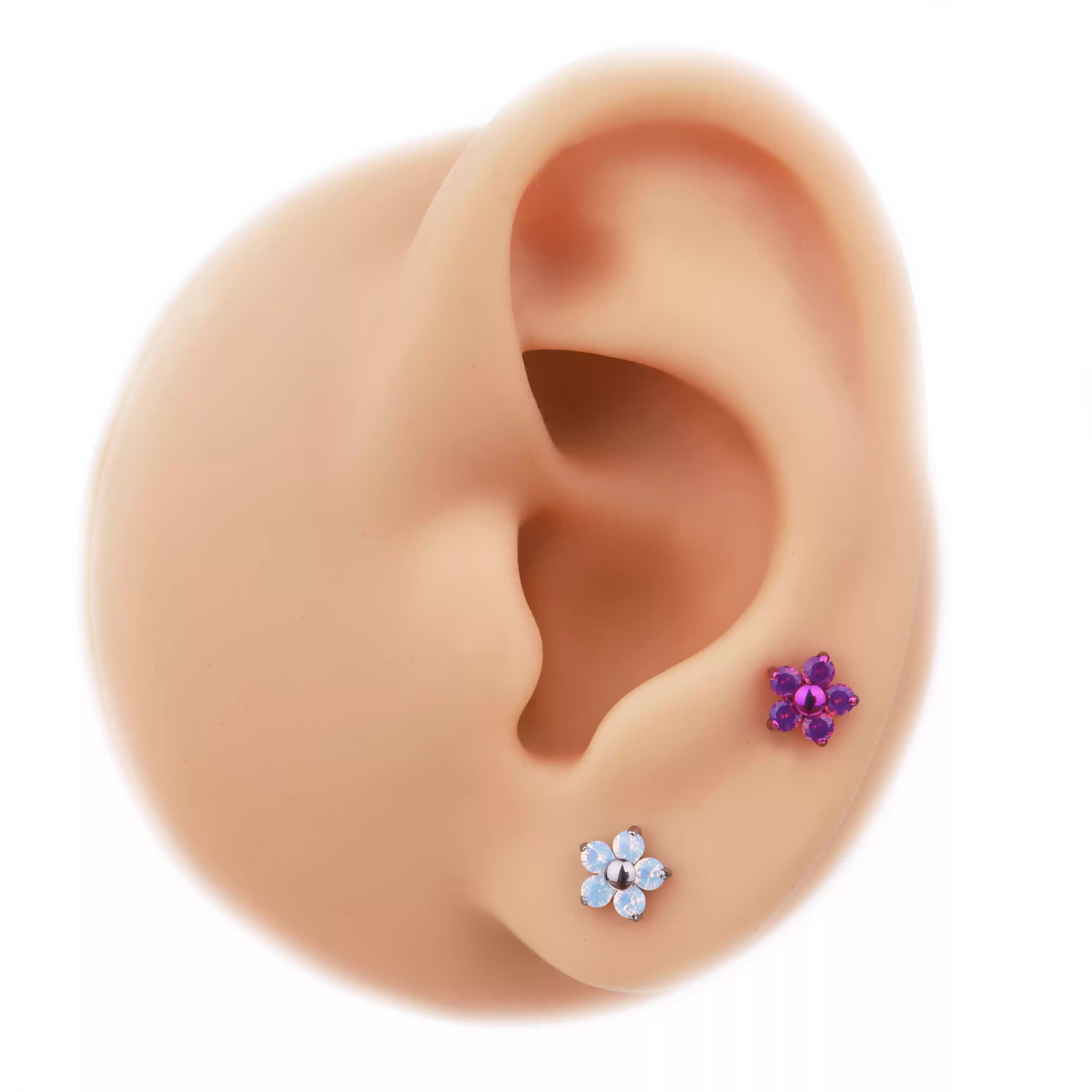 Opal Cherry Blossom Titanium Ear Studs - Opal Cherry Blossom Titanium Ear Studs - White / 6mm by CRUXJEWELRY