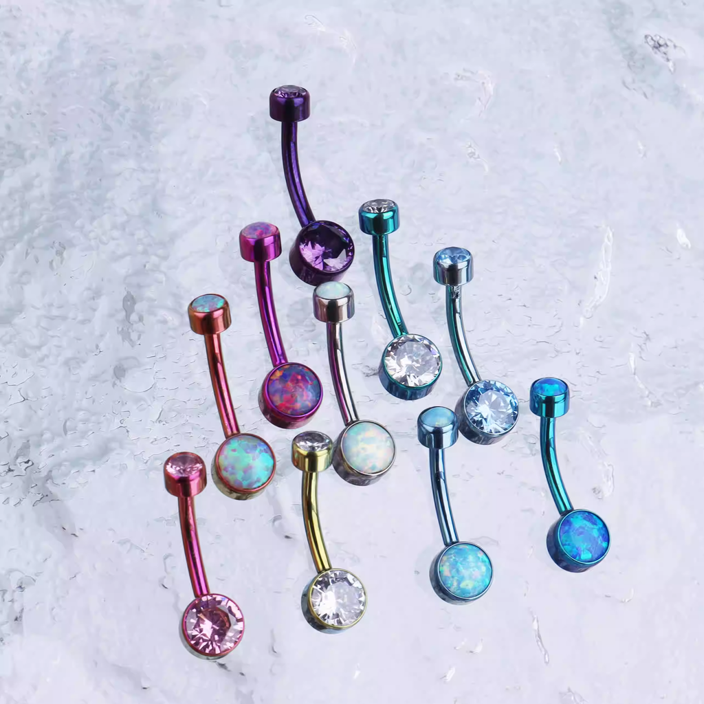 Opal internally threaded Titanium Belly Ring - Opal internally threaded Titanium Belly Ring - Sky Blue by CRUXJEWELRY
