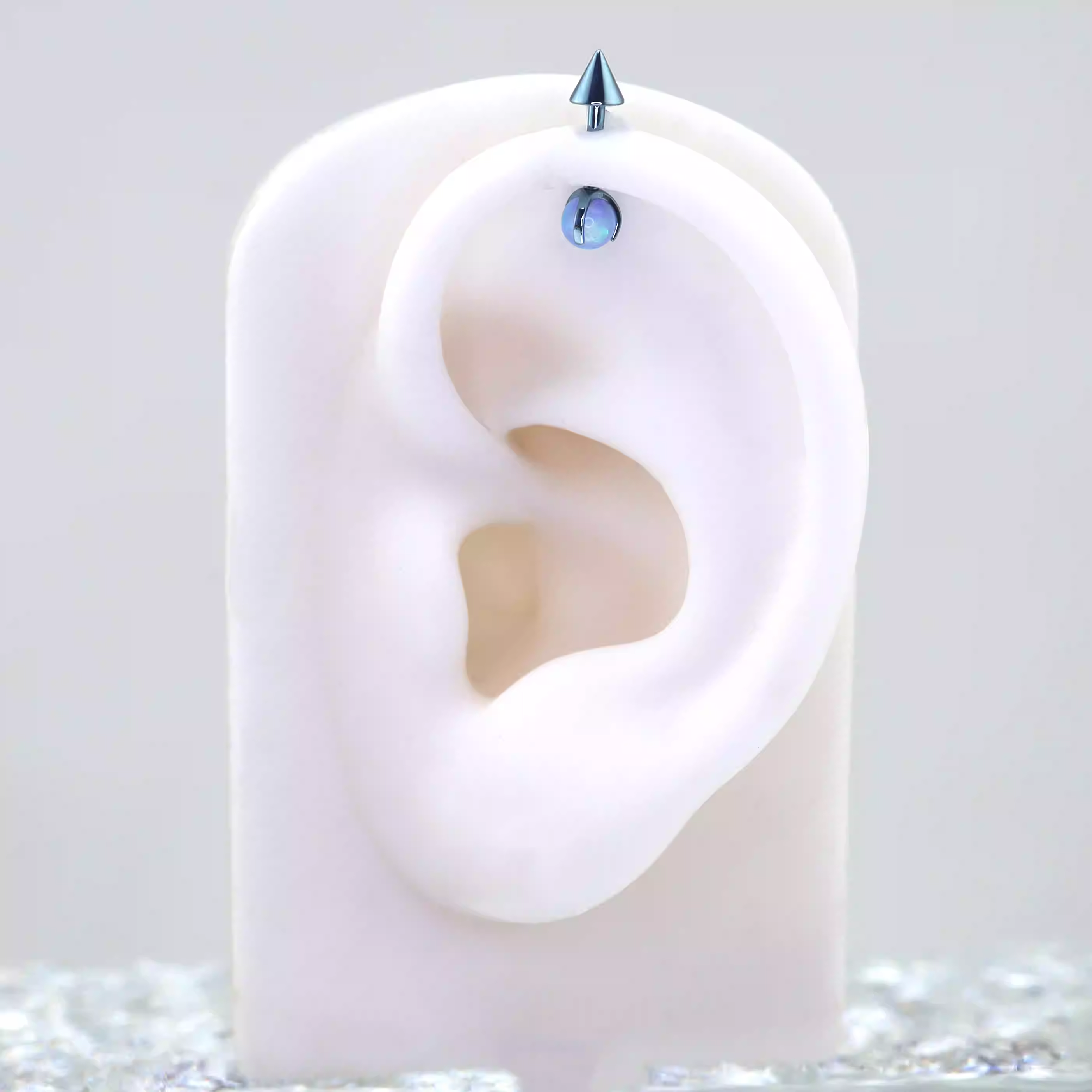 Opal Demon Spike Internally Threaded Titanium Cartilage Studs - Opal Demon Spike Internally Threaded Titanium Cartilage Studs - Pink / 6mm by CRUXJEWELRY