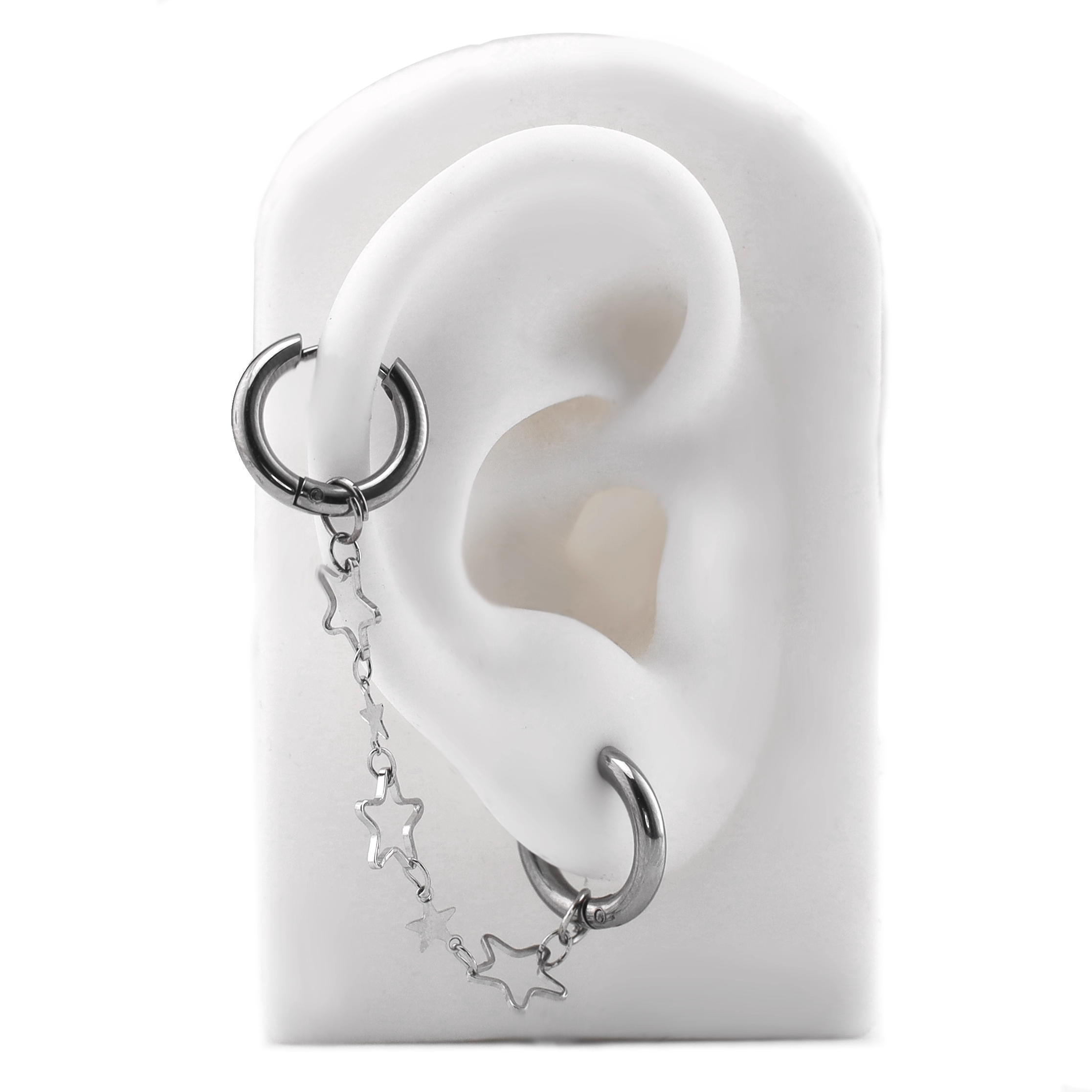 Openwork Pentagram Y2K Ear Chain - Openwork Pentagram Y2K Ear Chain - Pentagram Chain & Earring by CRUXJEWELRY