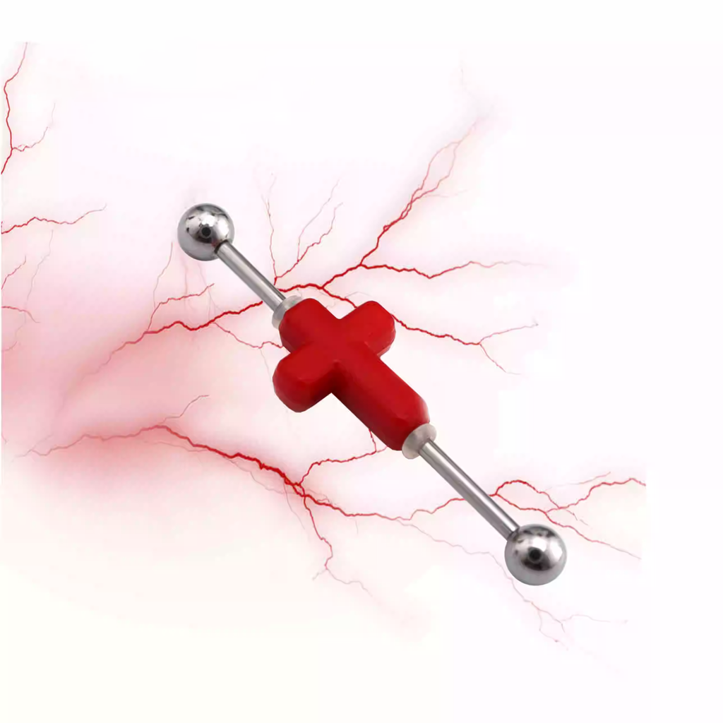 CRUX- Dark 3D Cross Stainless Steel Industrial Barbell - CRUX- Dark 3D Cross Stainless Steel Industrial Barbell - Black / 1.2mm/16G by CRUXJEWELRY