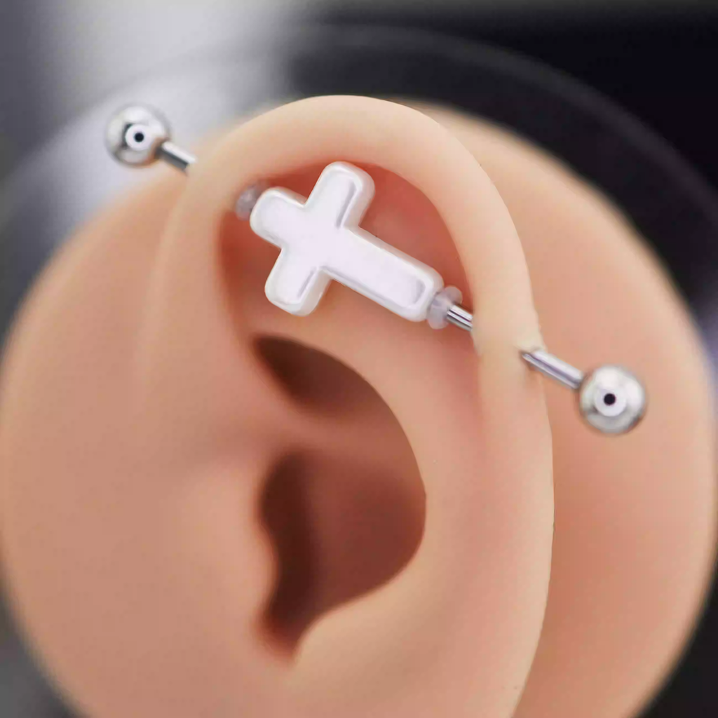 CRUX- Dark 3D Cross Stainless Steel Industrial Barbell - CRUX- Dark 3D Cross Stainless Steel Industrial Barbell - Black / 1.2mm/16G by CRUXJEWELRY