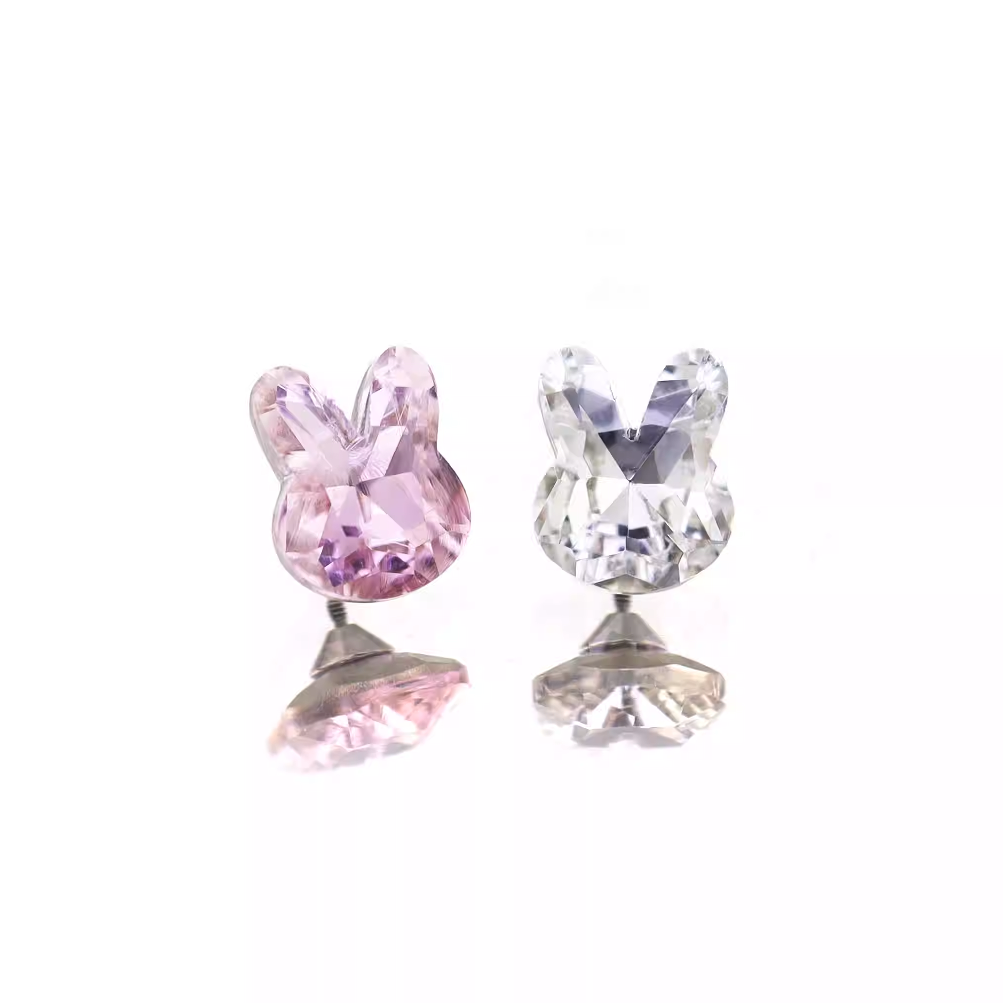 Pink & White Bunny Internally Threaded Titanium Studs - Pink & White Bunny Internally Threaded Titanium Studs - Pink / Single / 5mm by CRUXJEWELRY