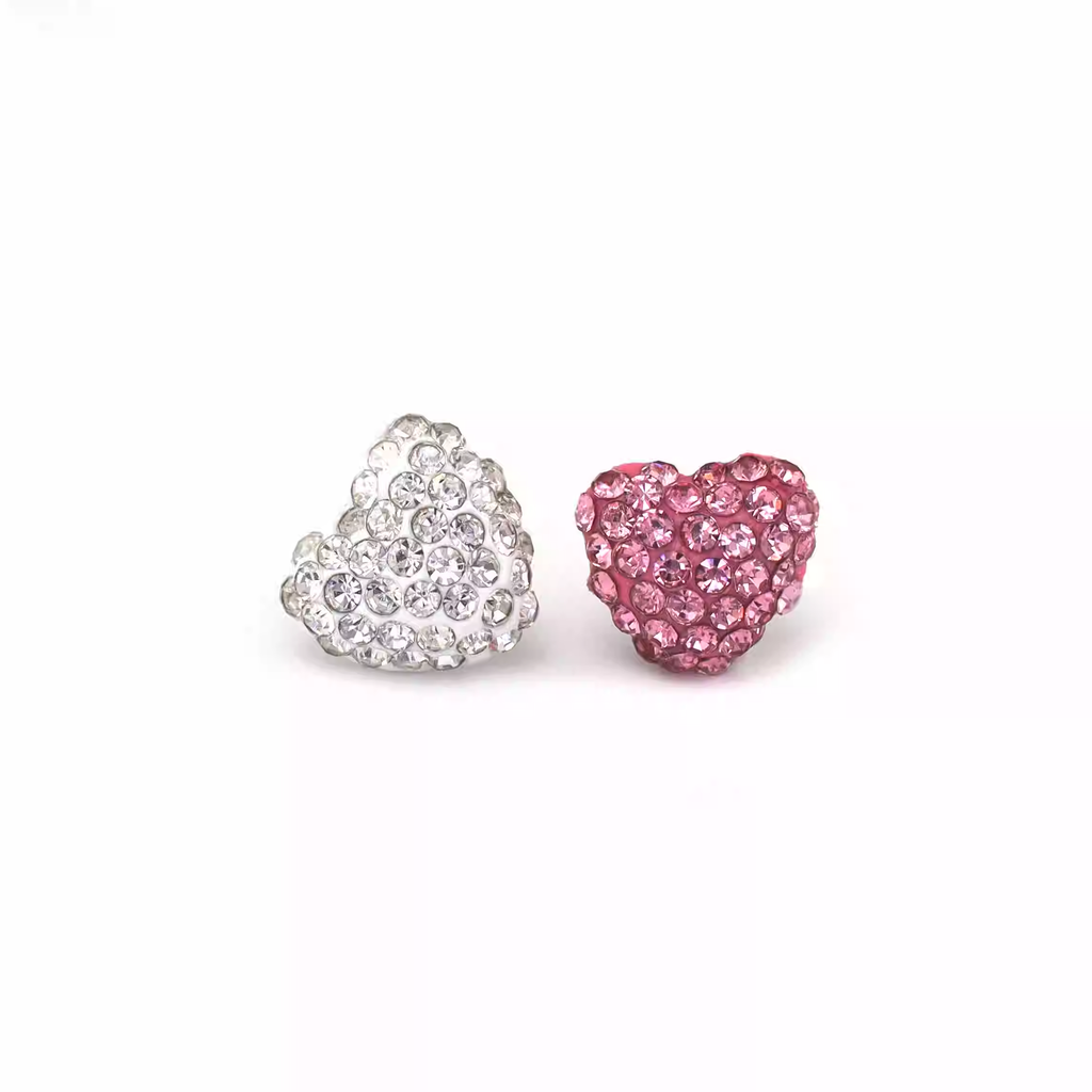 Pink & White Full CZ Heart Resin Stainless Steel Ear Studs - Pink & White Full CZ Heart Resin Stainless Steel Ear Studs - White / Single by CRUXJEWELRY