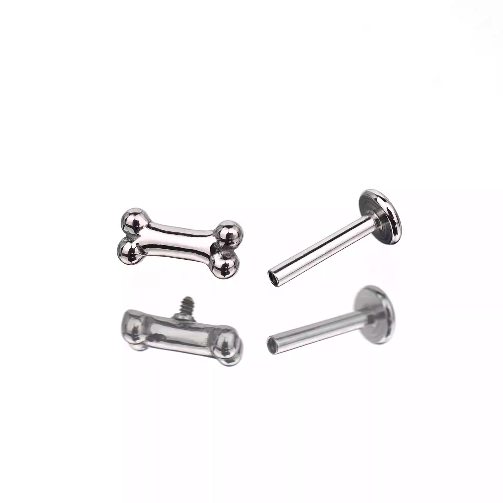 Paws & Purrs - Puppy's Bone Stainless Steel Tongue Stud - Paws & Purrs - Puppy's Bone Stainless Steel Tongue Stud - Sliver / 1.6mm/14G / 12mm by CRUXJEWELRY