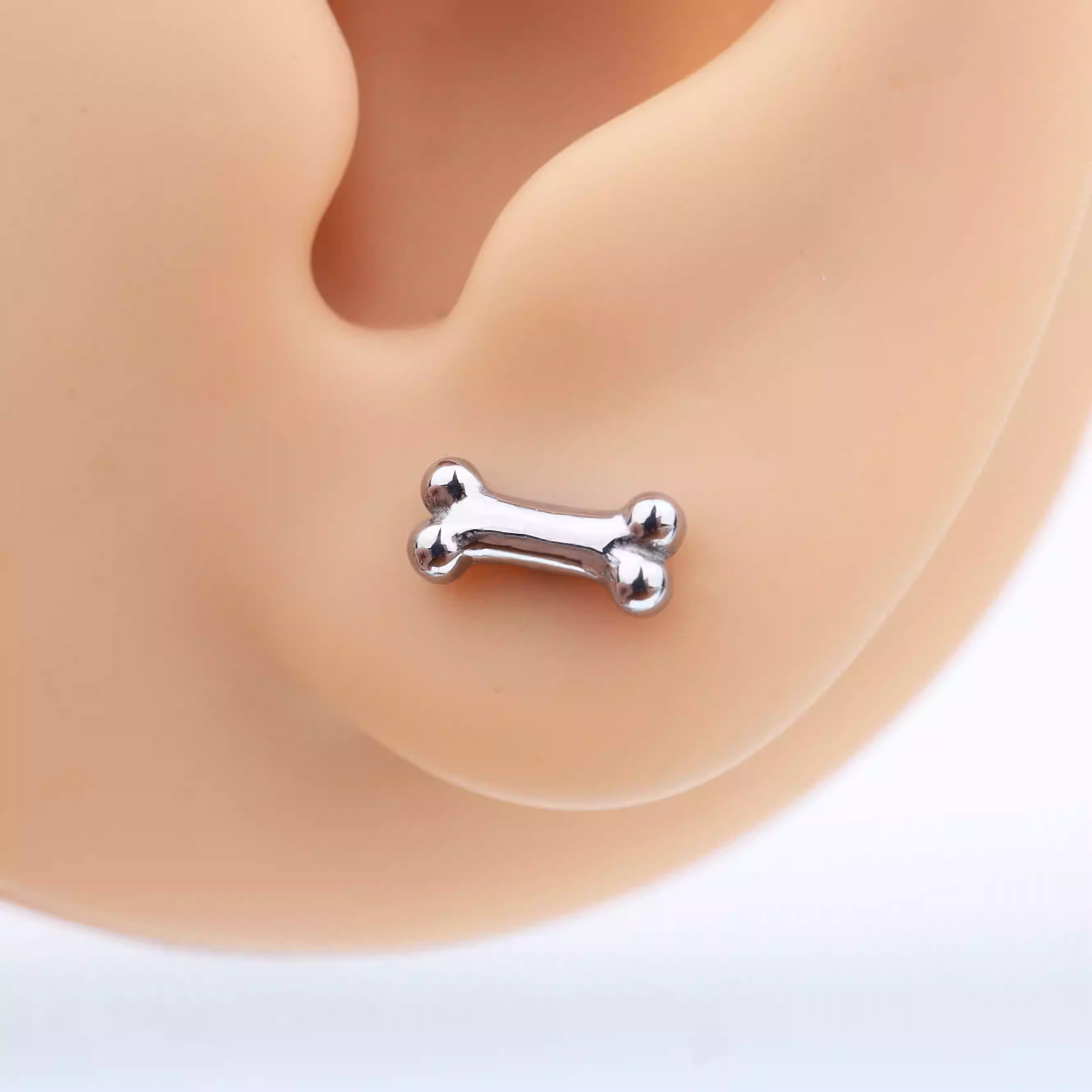 Paws & Purrs - Puppy's Bone Stainless Steel Tongue Stud - Paws & Purrs - Puppy's Bone Stainless Steel Tongue Stud - Sliver / 1.6mm/14G / 12mm by CRUXJEWELRY