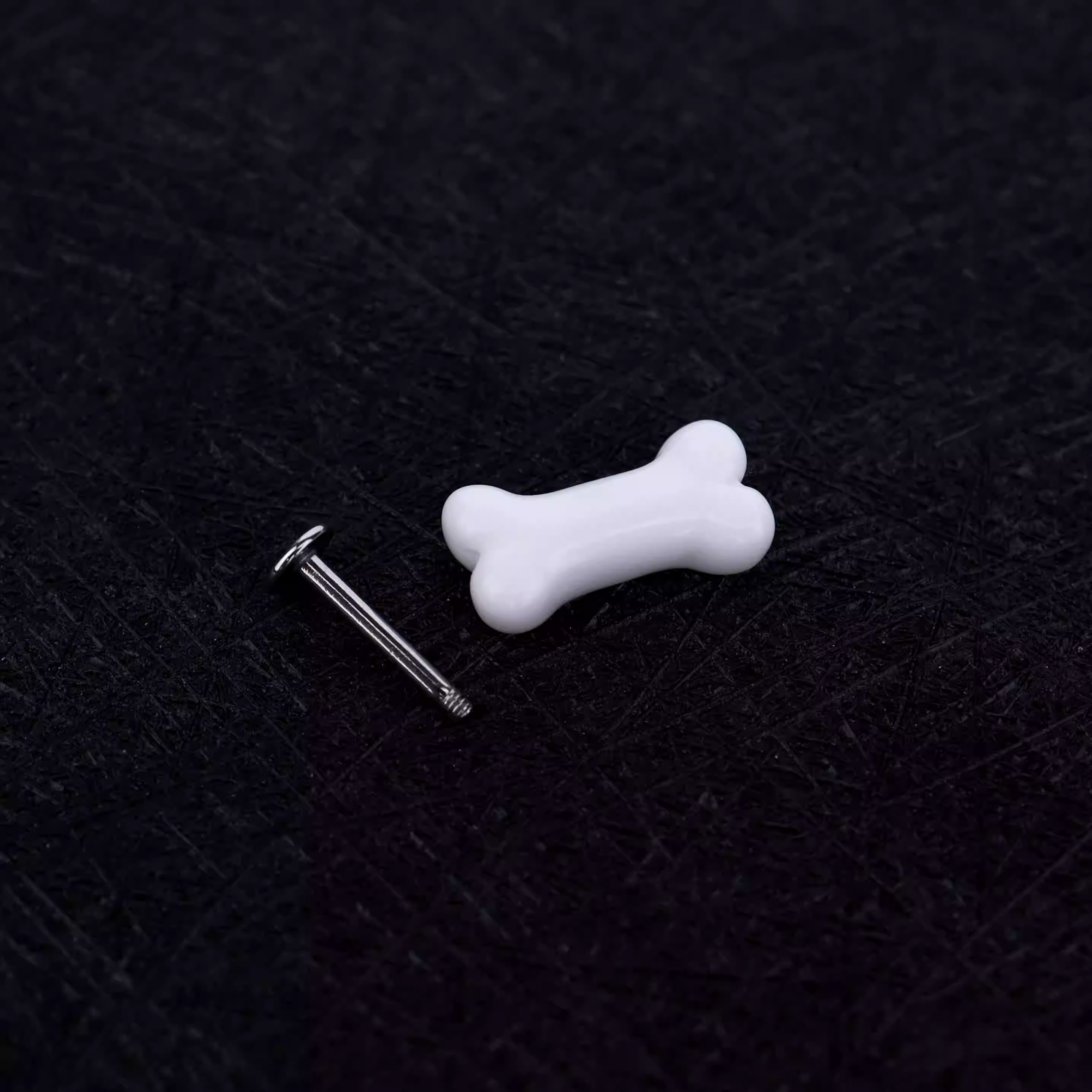 Paws & Purrs - Puppy's Bone Stainless Steel Tongue Stud - Paws & Purrs - Puppy's Bone Stainless Steel Tongue Stud - White / 1.6mm/14G / 12mm by CRUXJEWELRY