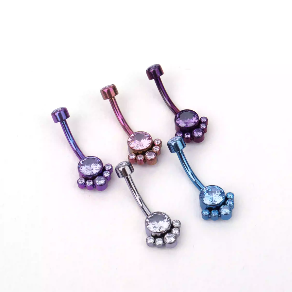 Rainbow CZ Cat Paw Titanium Navel Ring - Rainbow CZ Cat Paw Titanium Navel Ring - White by CRUXJEWELRY