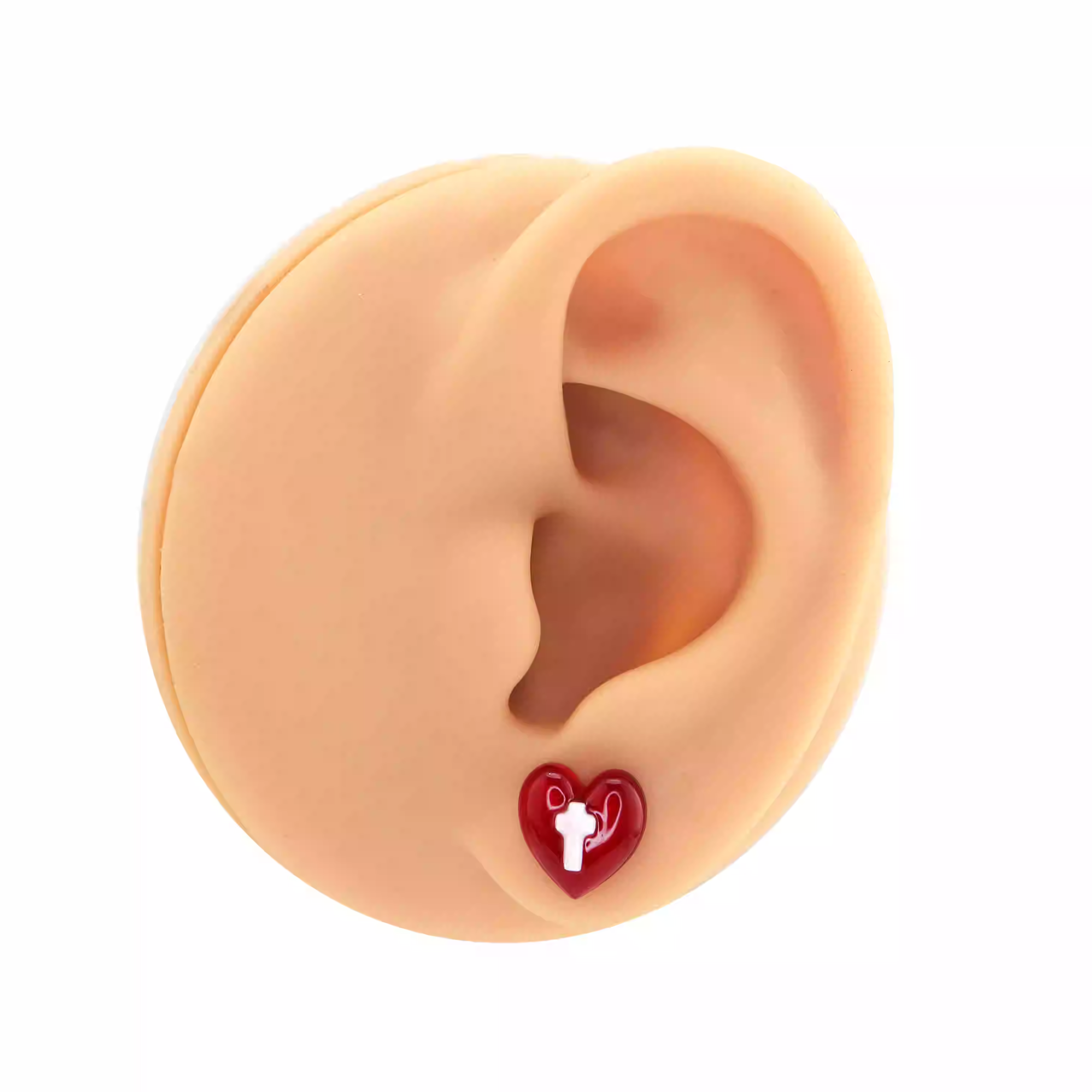 CRUX - Red Heart Cross stainless steel Ear Studs - CRUX - Red Heart Cross stainless steel Ear Studs - Single / 0.8mm/20G / 6mm by CRUXJEWELRY