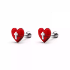 CRUX - Red Heart Cross stainless steel Ear Studs - CRUX - Red Heart Cross stainless steel Ear Studs - Set / 0.8mm/20G / 6mm by CRUXJEWELRY
