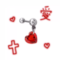 CRUX - Red Heart CZ Dangle stainless steel Ear Studs - CRUX - Red Heart CZ Dangle stainless steel Ear Studs - Single / 0.8mm/20G / 6mm by CRUXJEWELRY