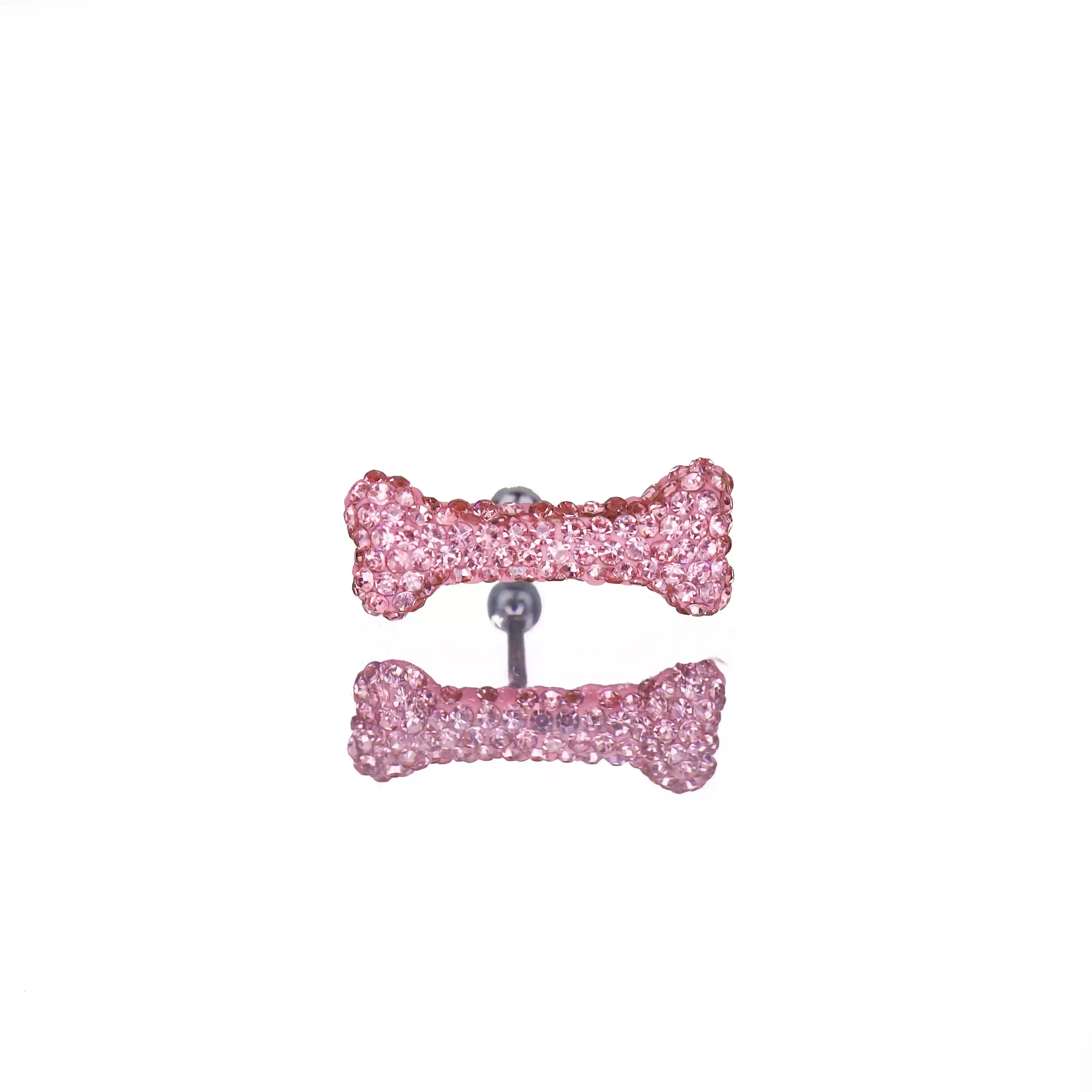 Paws & Purrs - Large Puppy's Bone Full Crystal Stainless Steel Ear Studs - Paws & Purrs - Large Puppy's Bone Full Crystal Stainless Steel Ear Studs - White / 0.8mm/20G by CRUXJEWELRY