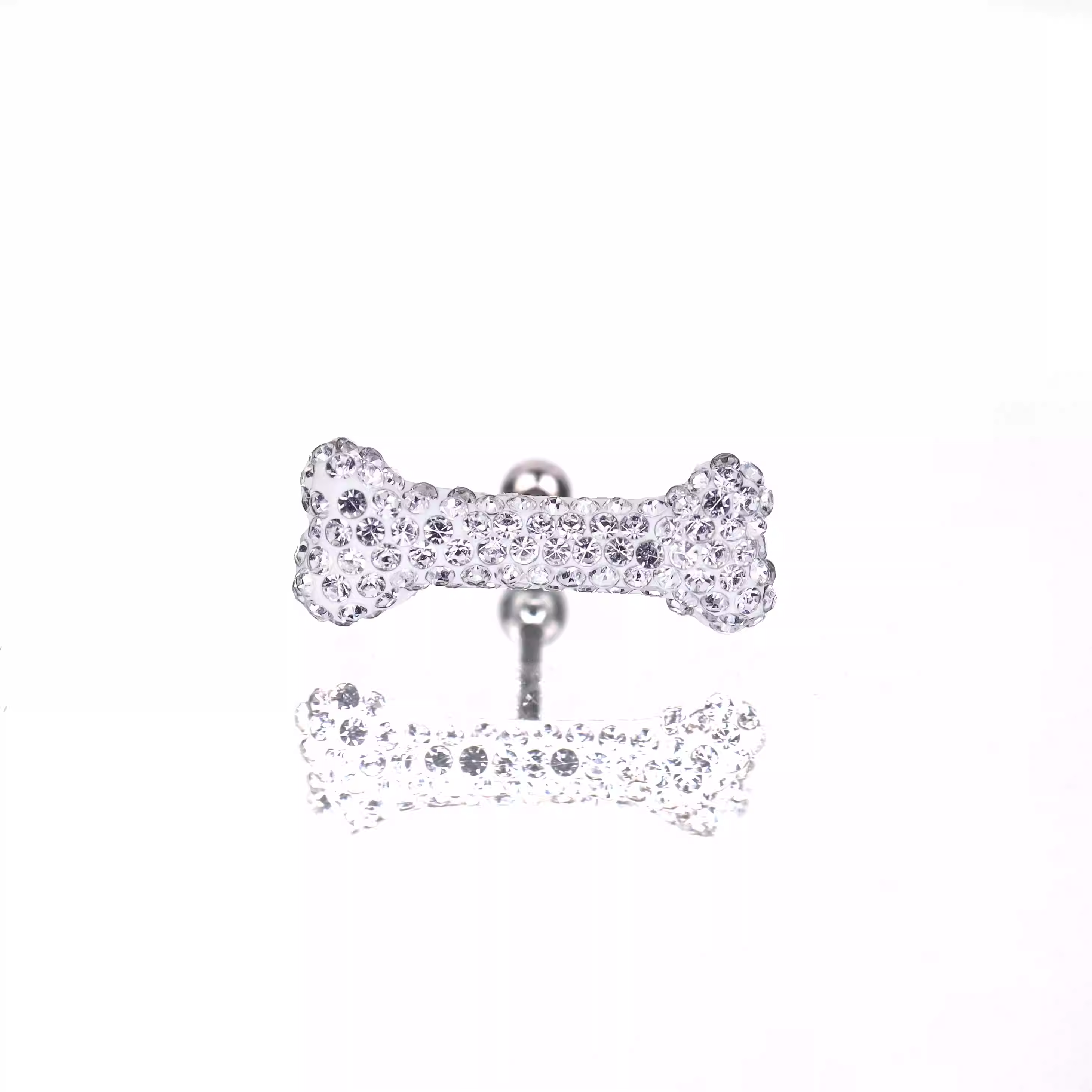 Paws & Purrs - Large Puppy's Bone Full Crystal Stainless Steel Ear Studs - Paws & Purrs - Large Puppy's Bone Full Crystal Stainless Steel Ear Studs - White / 0.8mm/20G by CRUXJEWELRY