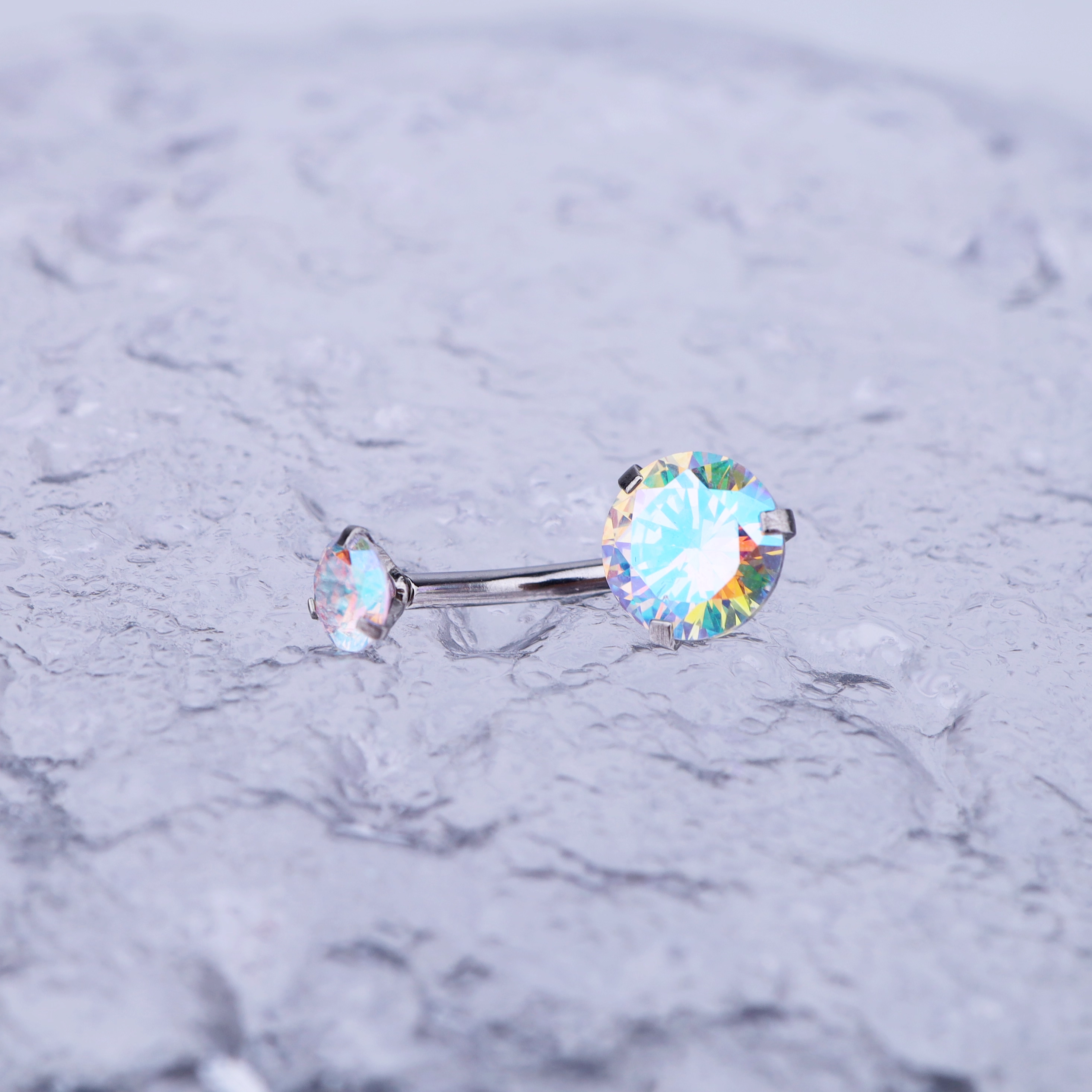 Round CZ Stainless Steel Belly Ring - Round CZ Stainless Steel Belly Ring - AB Coating / 6mm by CRUXJEWELRY