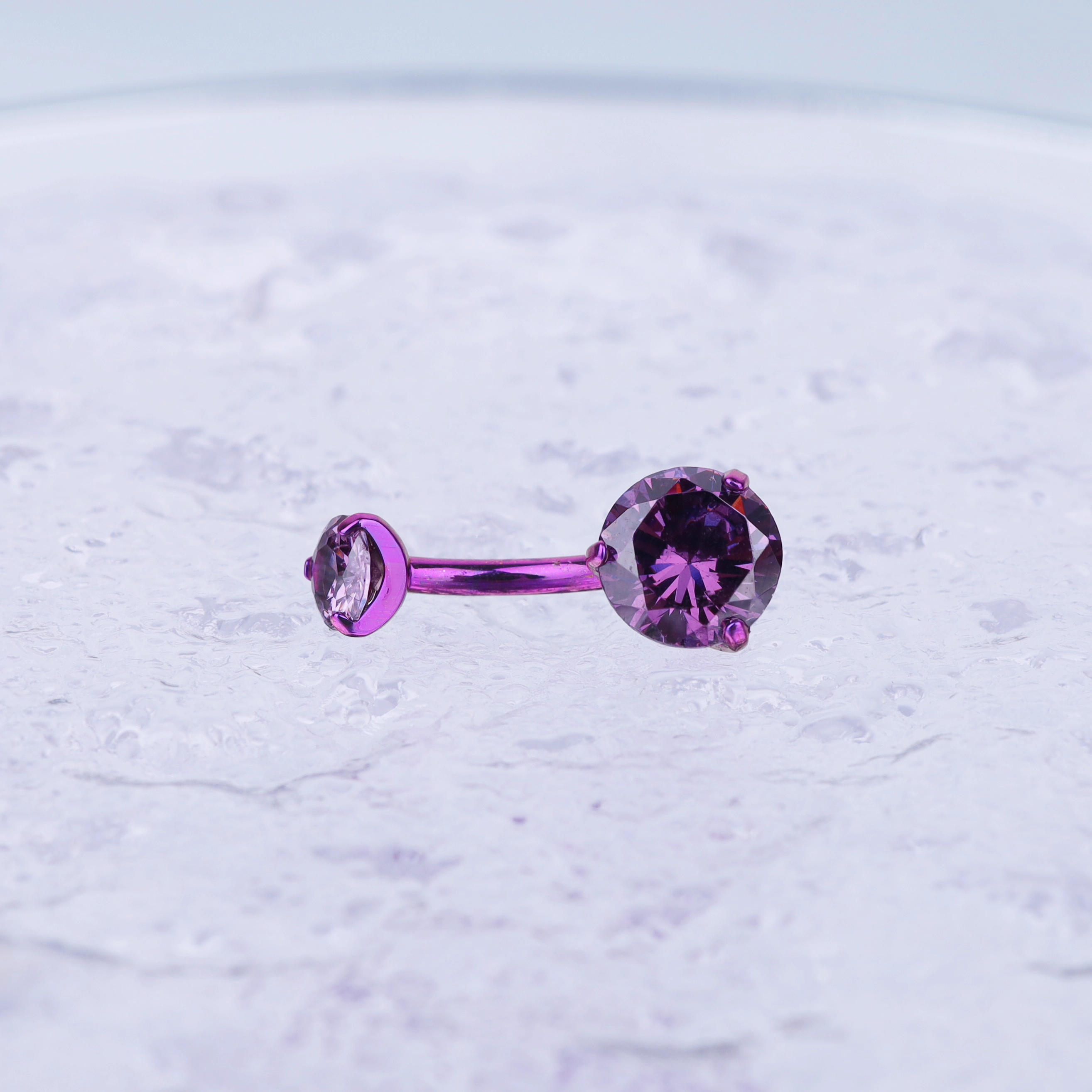 Round CZ Titanium Belly Ring - Round CZ Titanium Belly Ring - Purple / 6 mm by CRUXJEWELRY