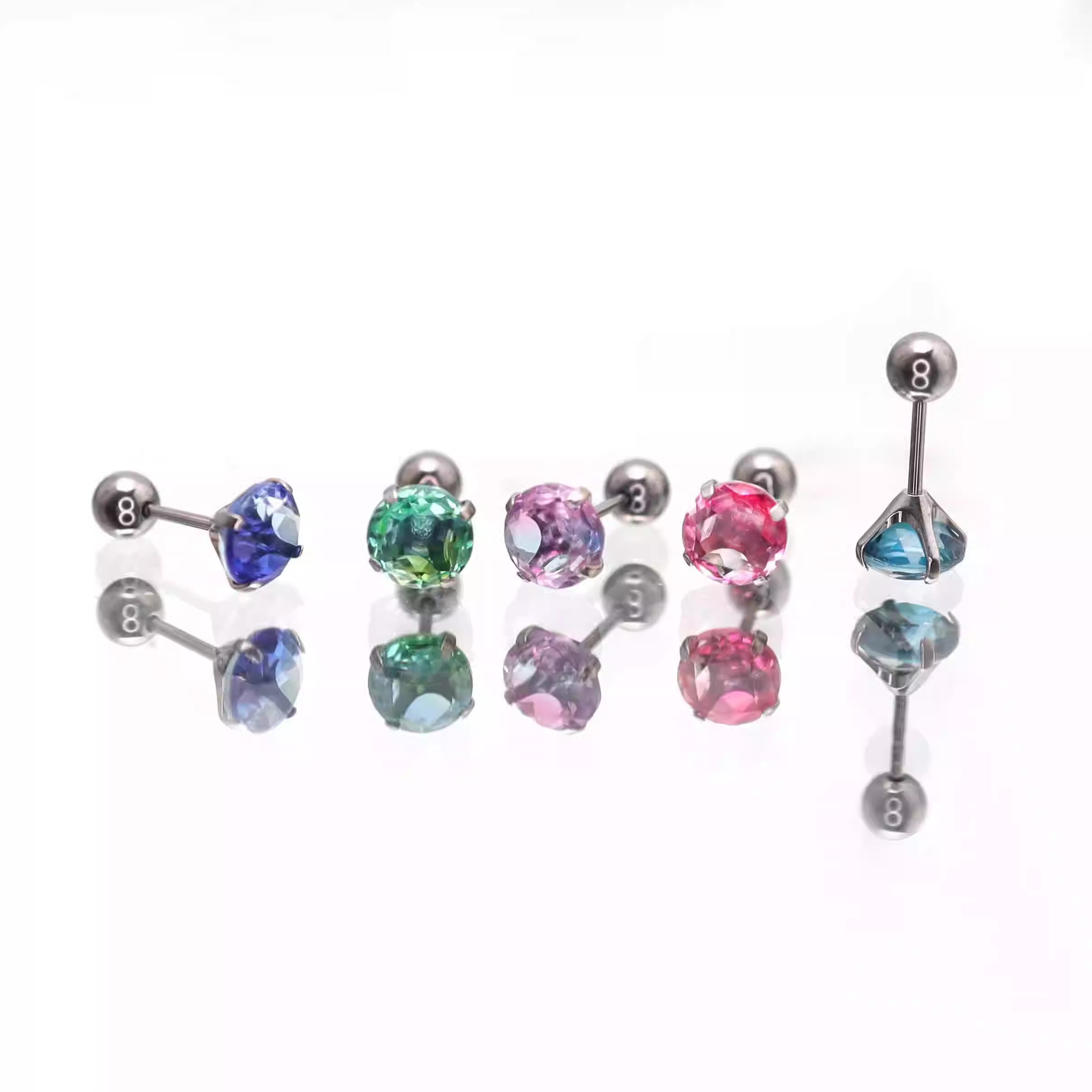 Round Gradient Tourmaline CZ Titanium Ear Studs - Round Gradient Tourmaline CZ Titanium Ear Studs - Bright Pink / 6mm by CRUXJEWELRY