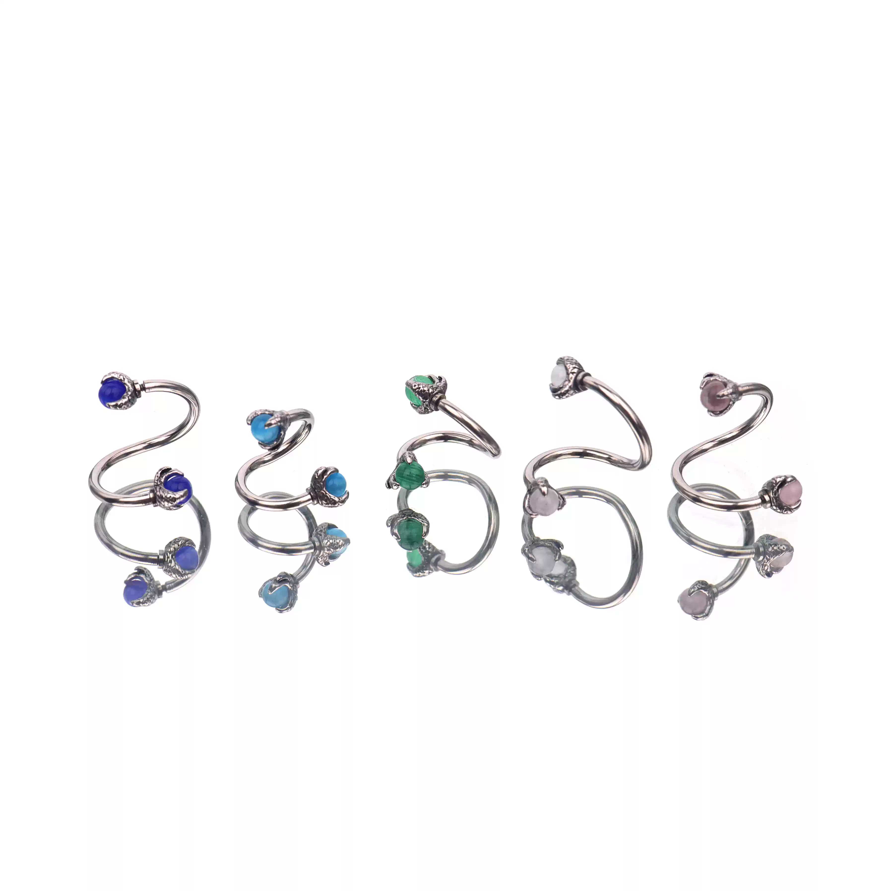 S-Shaped Dragon Claw Cat's Eye Internally Threaded Stainless Steel Lip Ring - S-Shaped Dragon Claw Cat's Eye Internally Threaded Stainless Steel Lip Ring - Purple / 8mm by CRUXJEWELRY