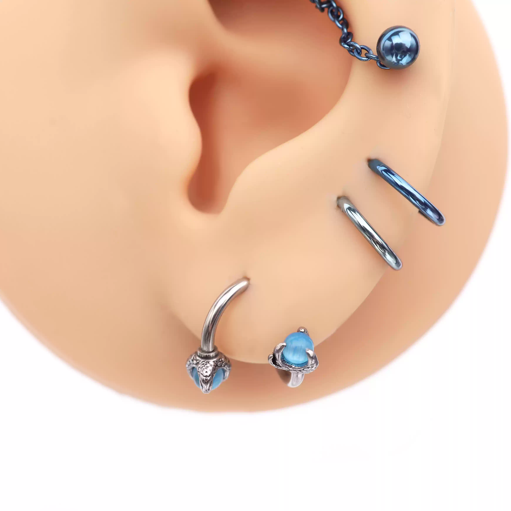 S-Shaped Dragon Claw Cat's Eye Internally Threaded Stainless Steel Lip Ring - S-Shaped Dragon Claw Cat's Eye Internally Threaded Stainless Steel Lip Ring - Purple / 8mm by CRUXJEWELRY