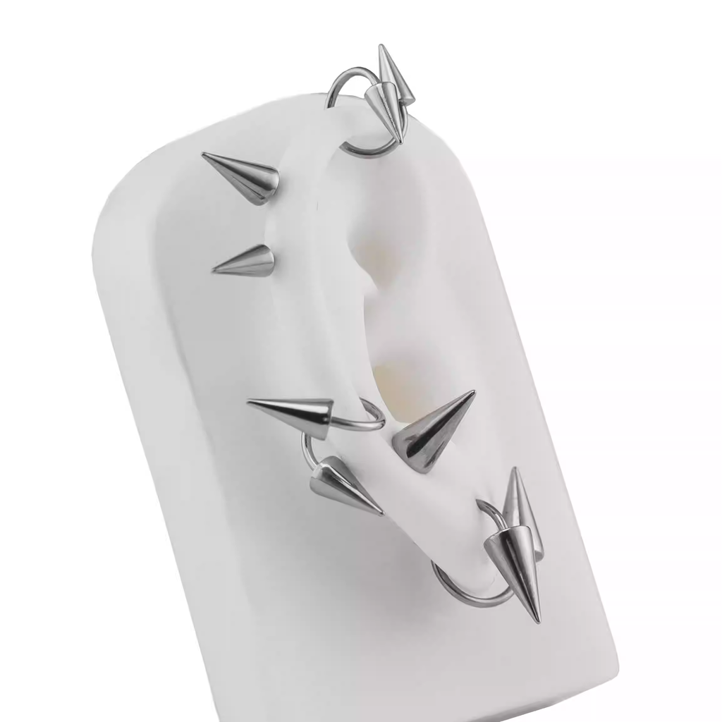 S-Shaped Spike Externally Threaded Stainless Steel Lip Ring - S-Shaped Spike Externally Threaded Stainless Steel Lip Ring - 8mm by CRUXJEWELRY