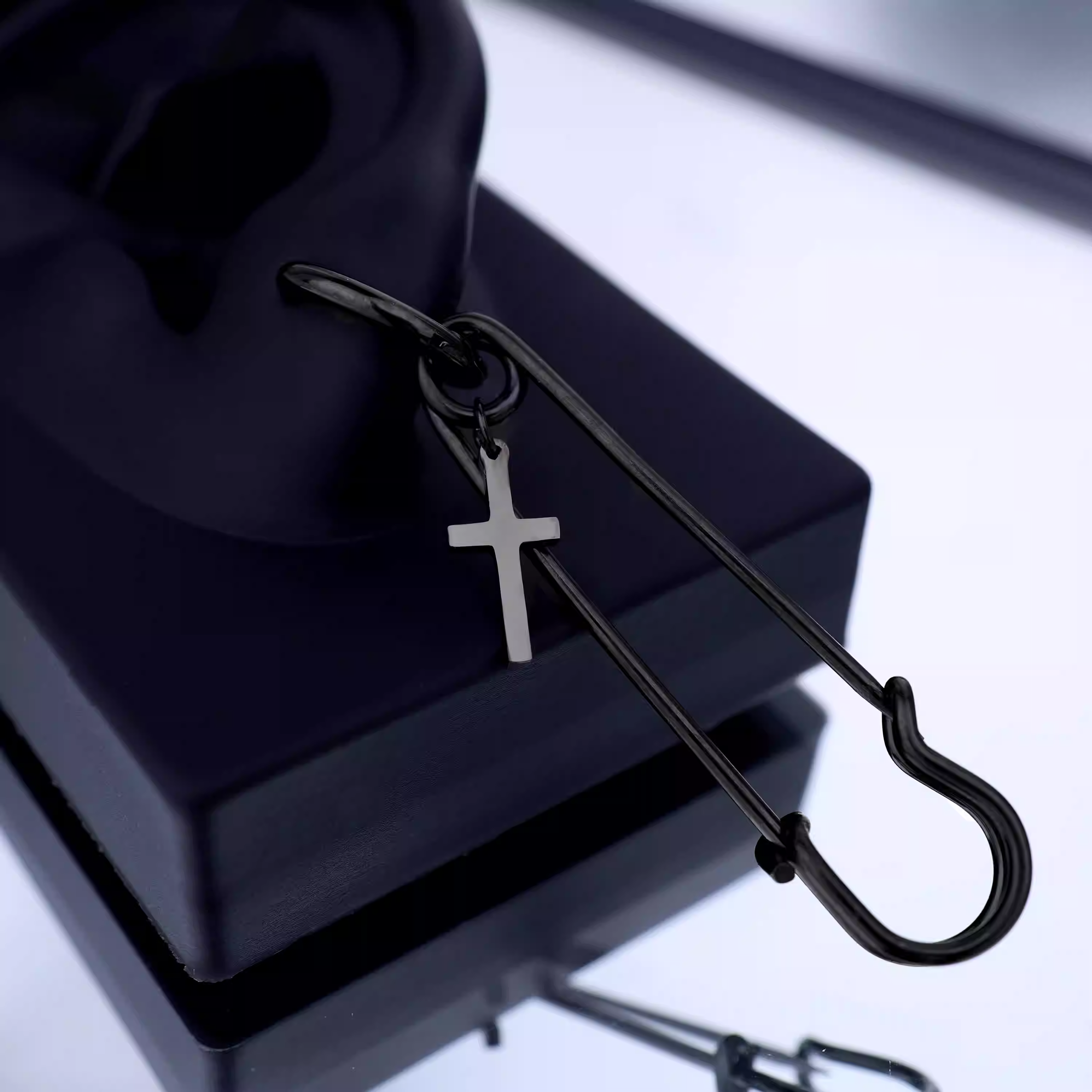 Safety Pin Cross Pendant Stainless Steel Earrings - Safety Pin Cross Pendant Stainless Steel Earrings - Single by CRUXJEWELRY