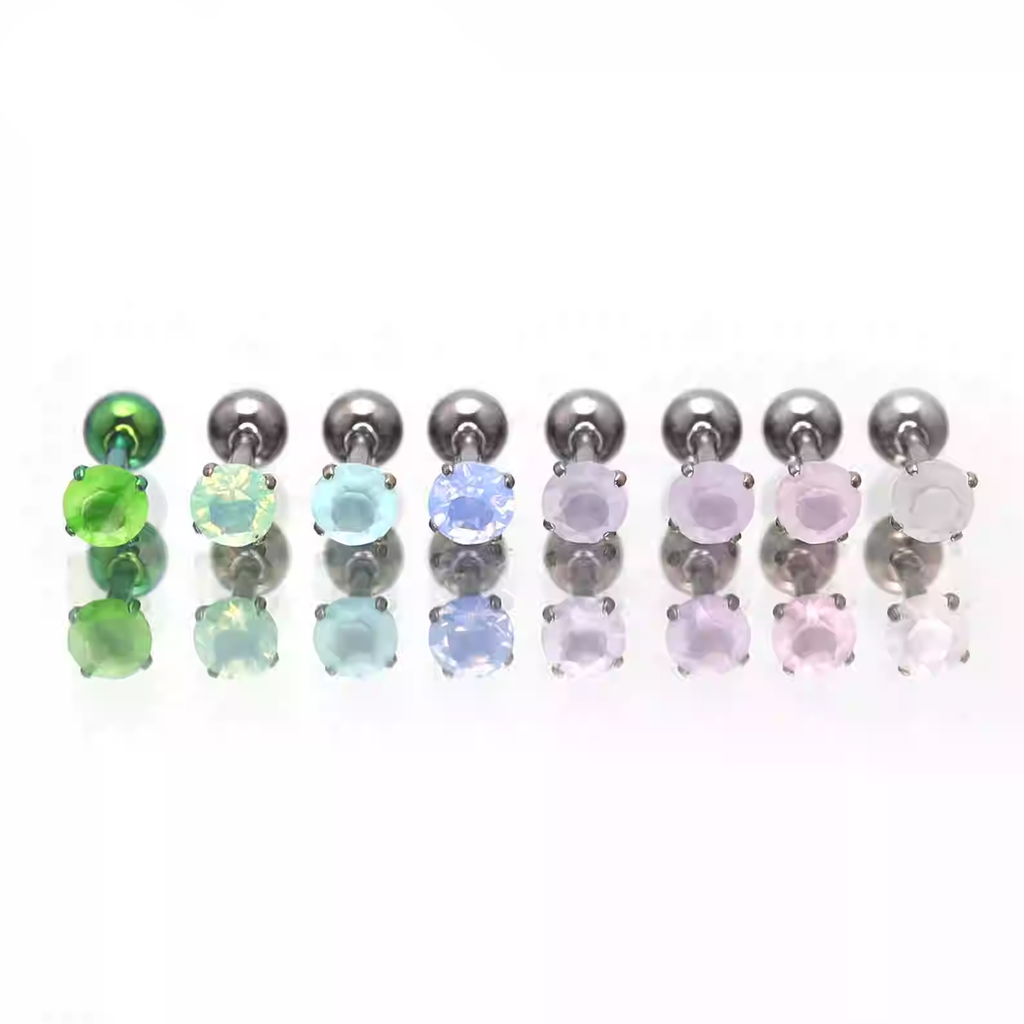 Satin Finish CZ Externally Threaded stainless steel Ear Studs - Satin Finish CZ Externally Threaded stainless steel Ear Studs - Green / 1.2mm/16G by CRUXJEWELRY