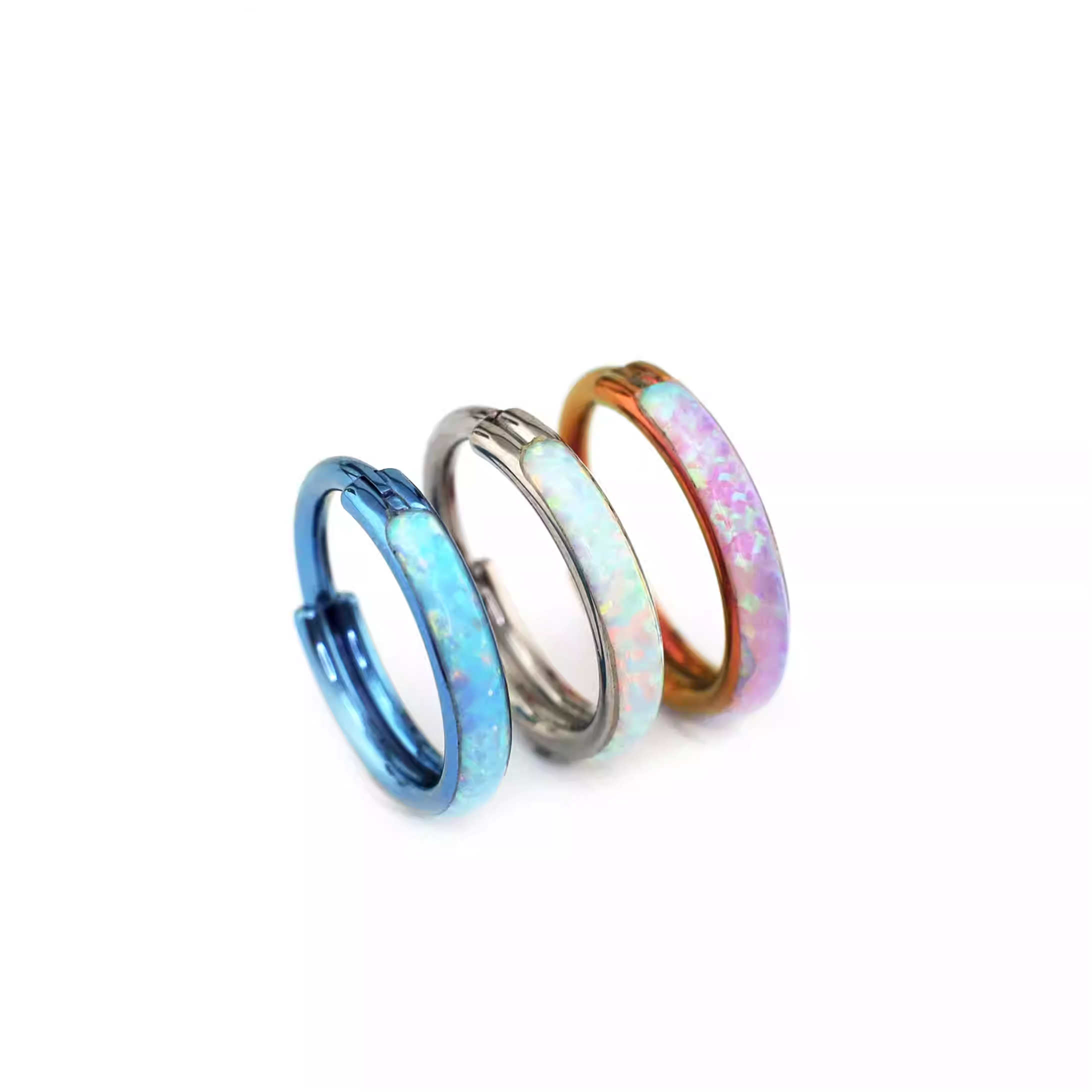 Chunky Titanium & Rainbow Opal Hoops - Chunky Titanium & Rainbow Opal Hoops - Blue by CRUXJEWELRY