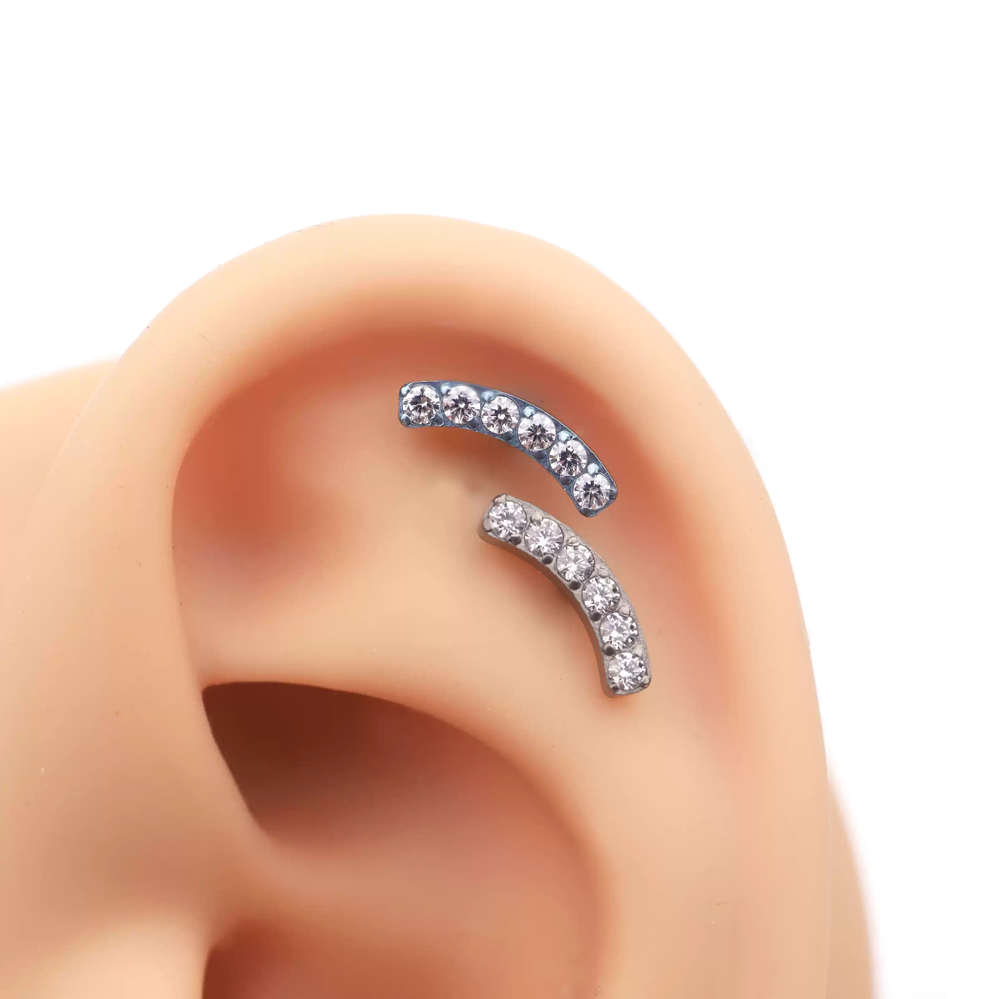 Silver Curved CZ Internally Threaded Titanium Studs - Silver Curved CZ Internally Threaded Titanium Studs - Blue / 6mm by CRUXJEWELRY